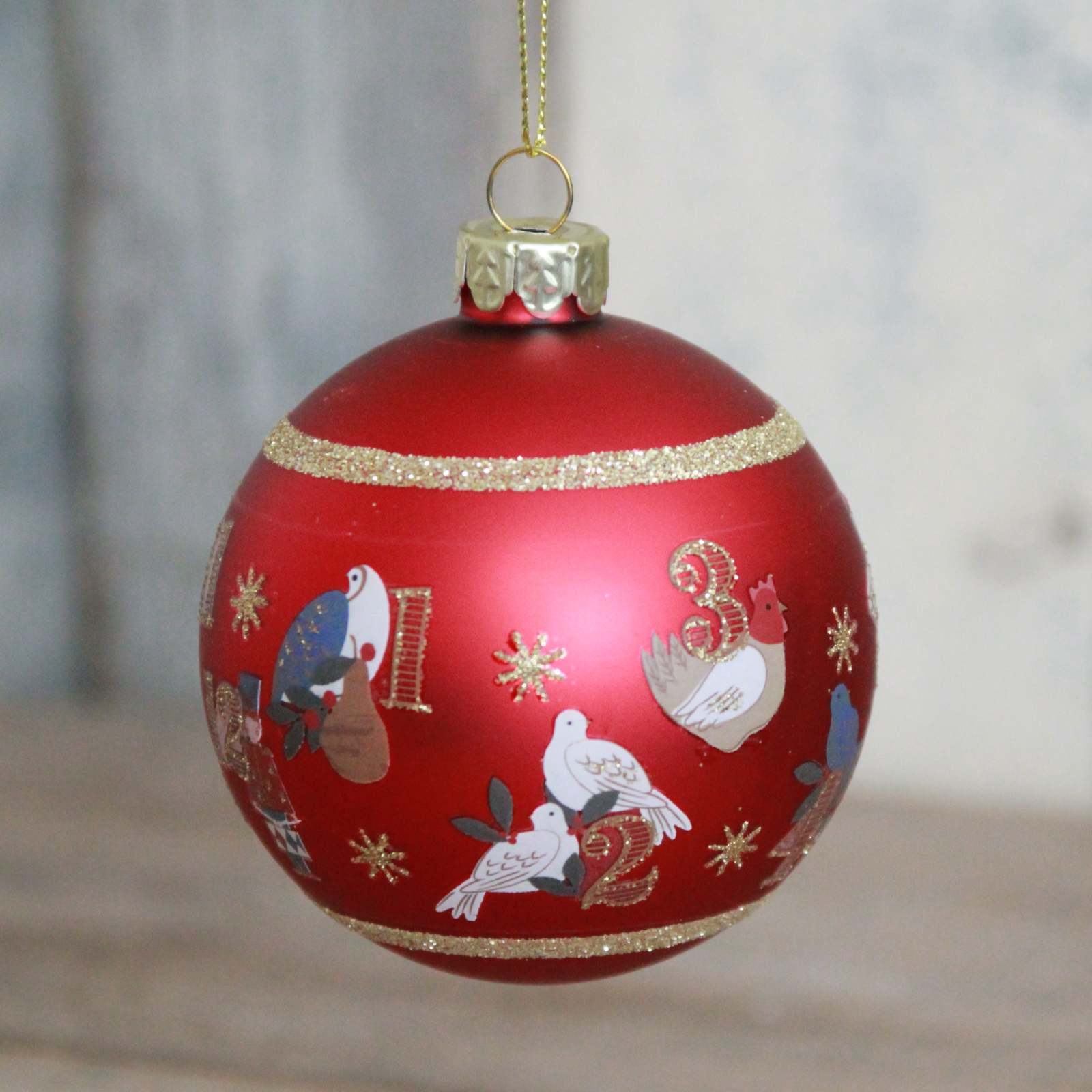 12 Days of Christmas Glass Ball  - Red