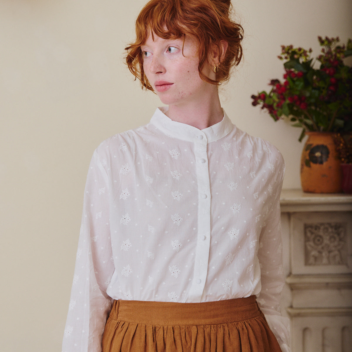 White Mandarin Collar Blouse