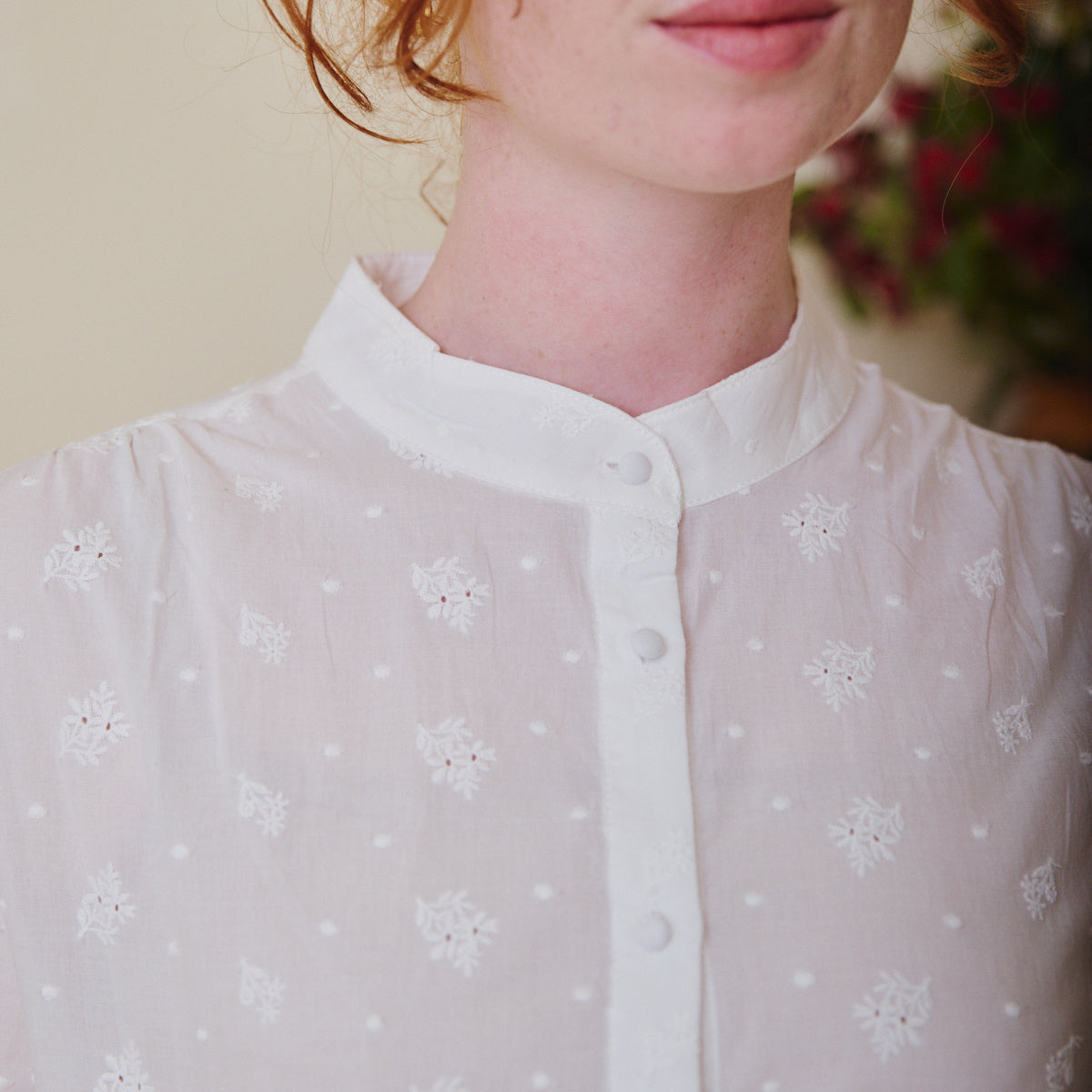 White Mandarin Collar Blouse