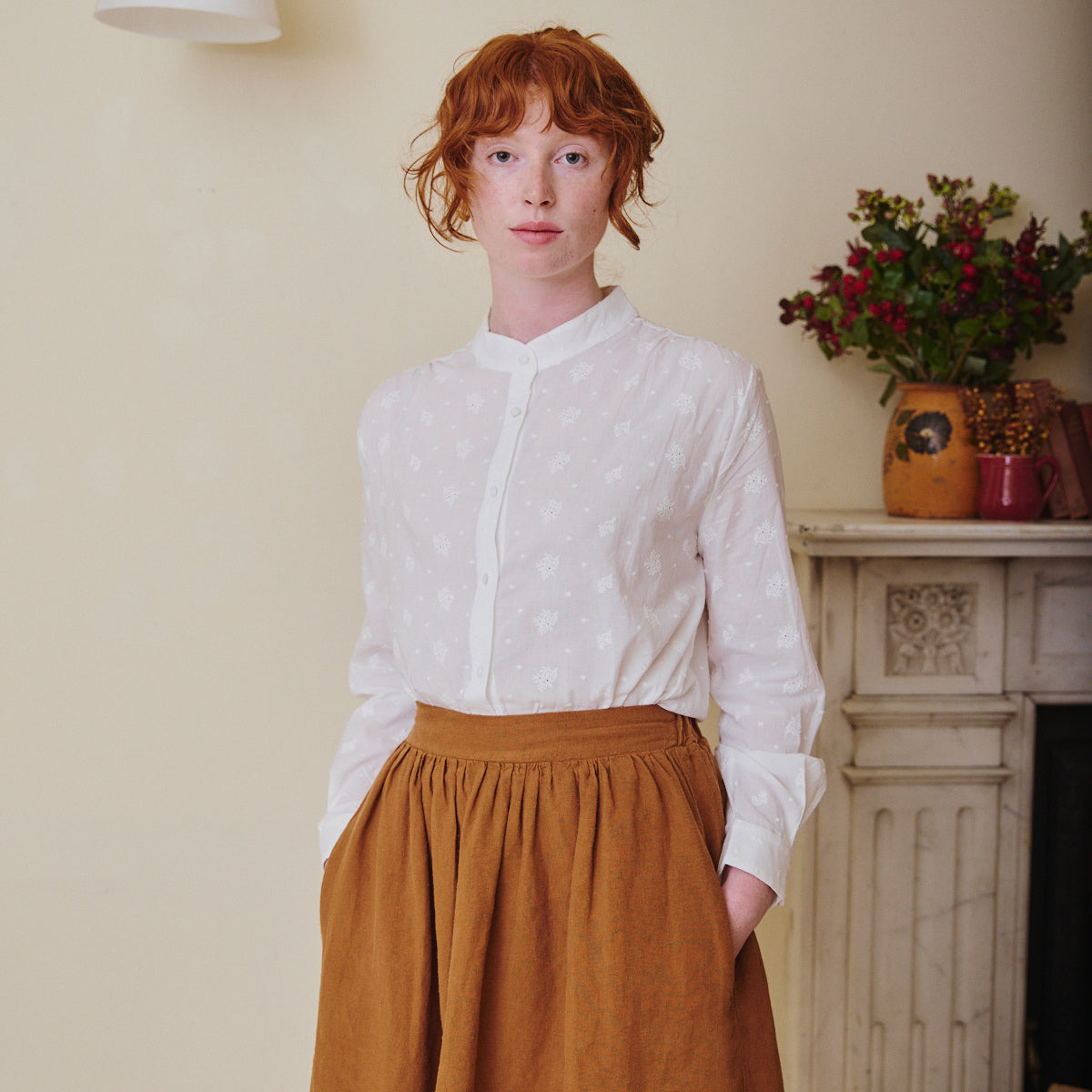 White Mandarin Collar Blouse