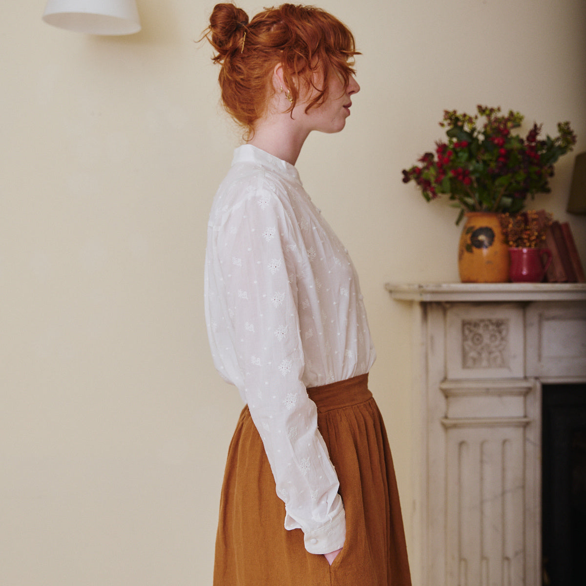 White Mandarin Collar Blouse