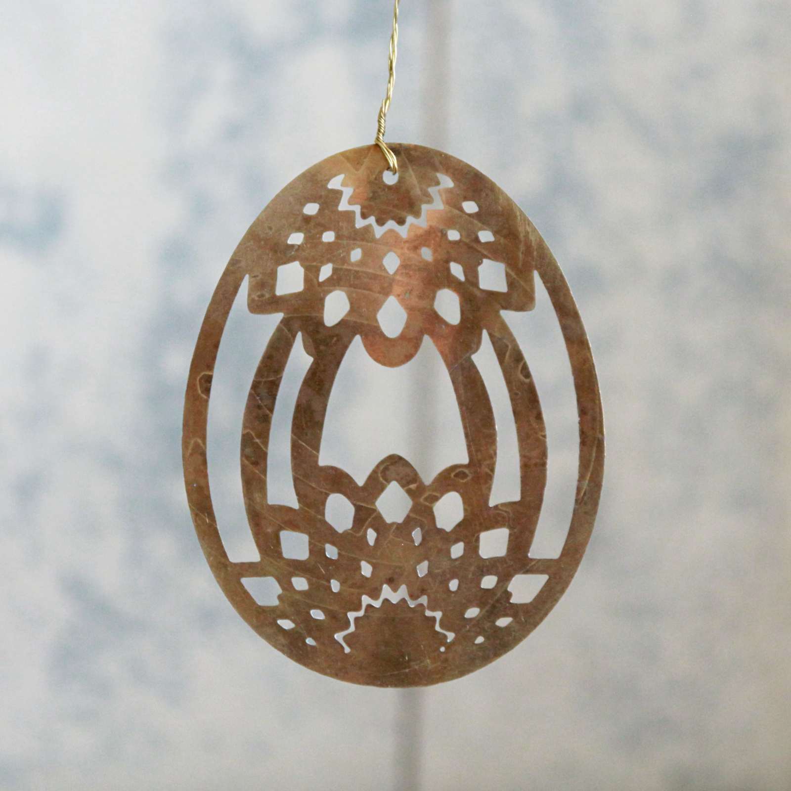 Hanging Brass Egg Decoration zigzag