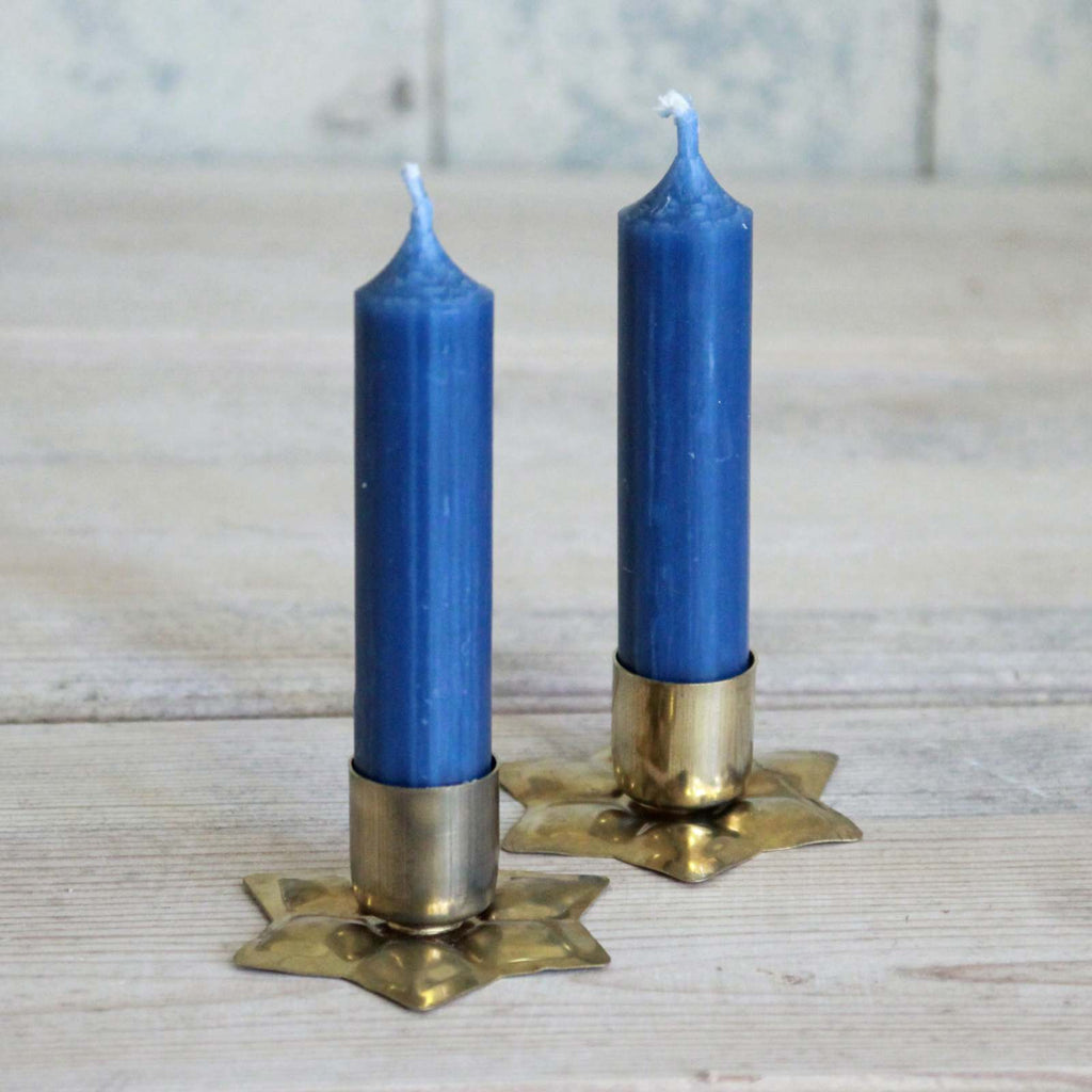 Brass Star Candle Holder Blue candles