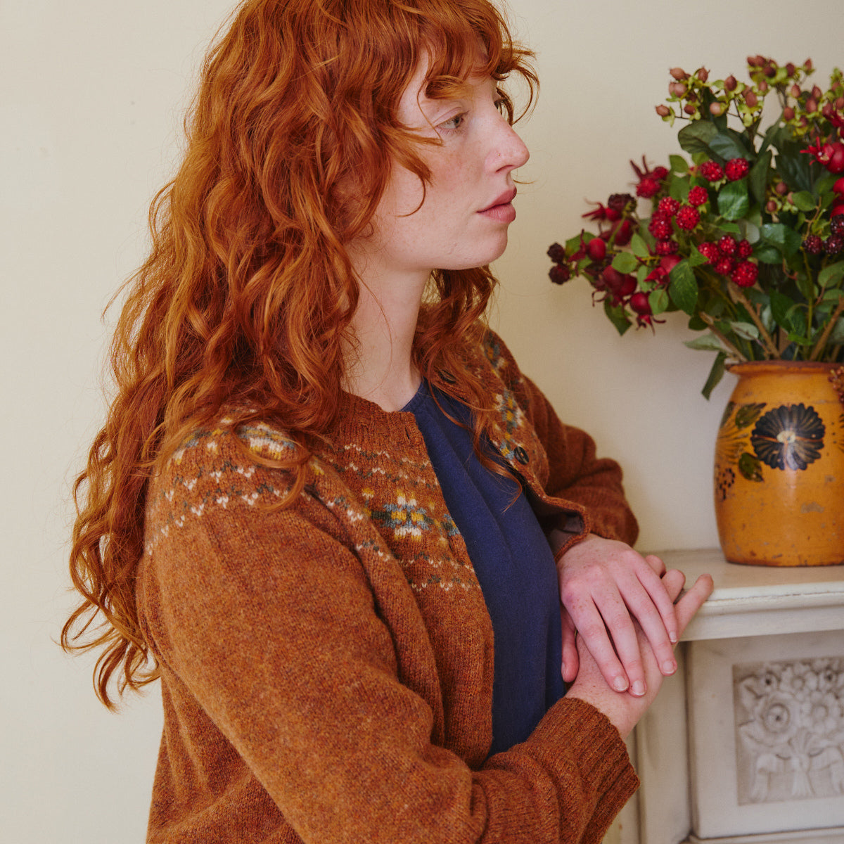 Fair Isle Cardigan in Sienna