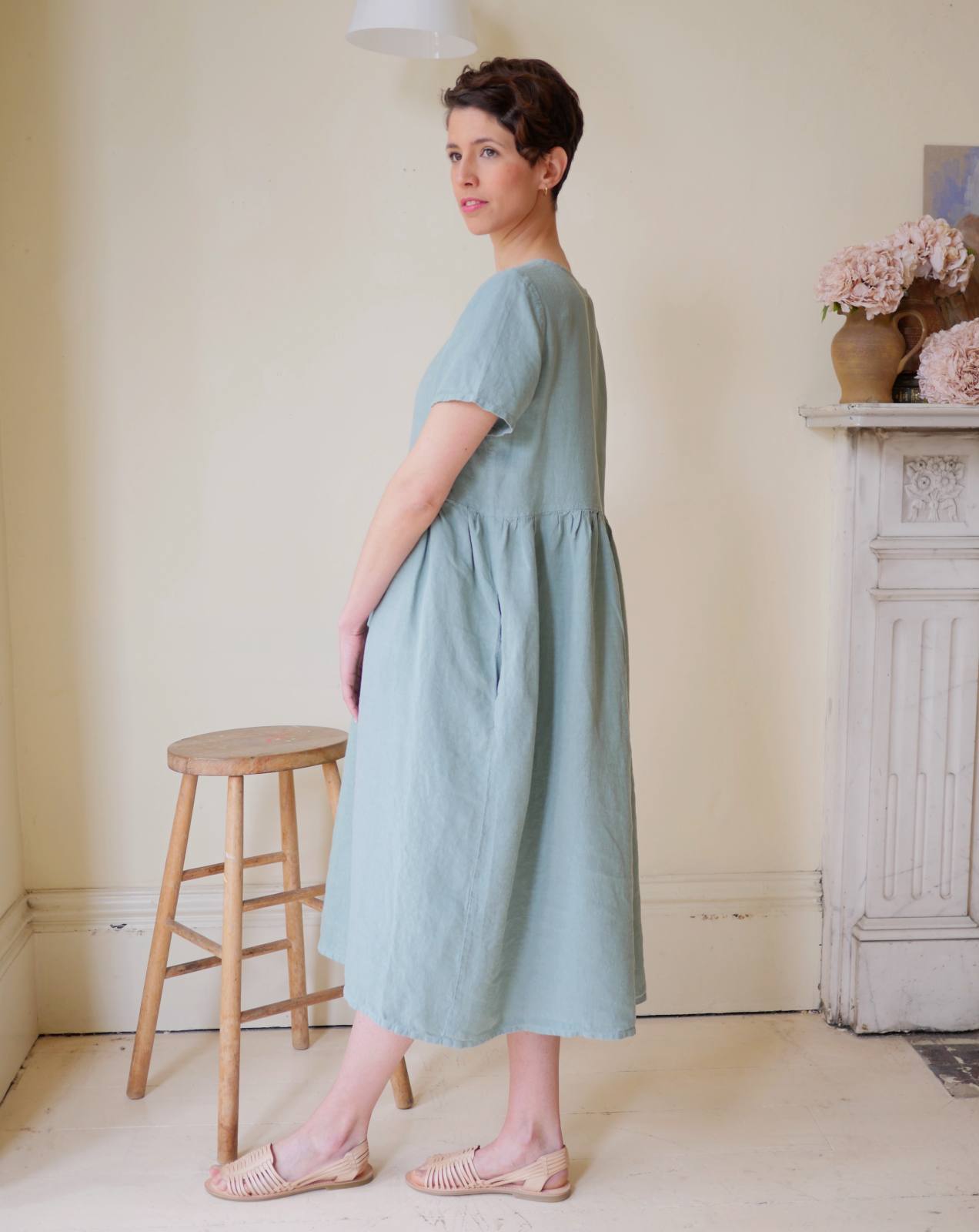 Button Down Linen Dress - Duck Egg