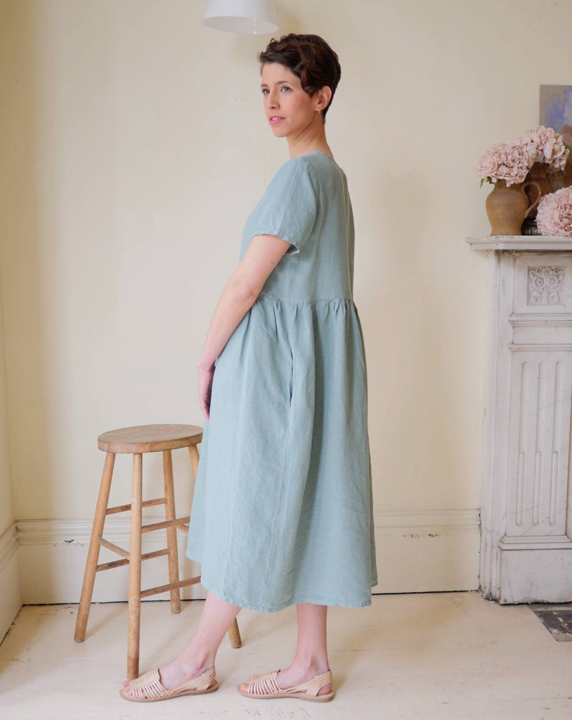 Button Down Linen Dress - Duck Egg