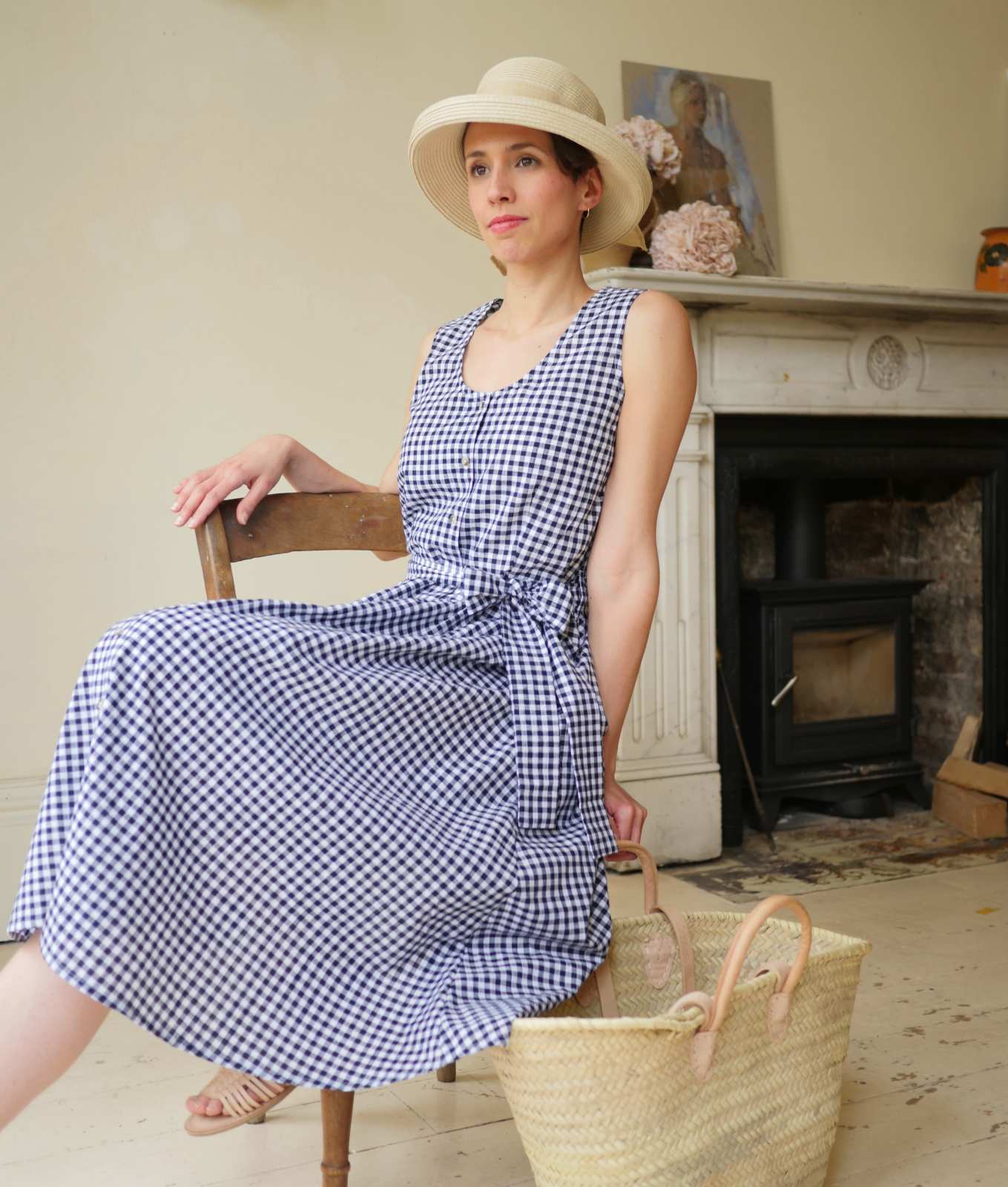 Belted Sun Dress - Navy Gingham