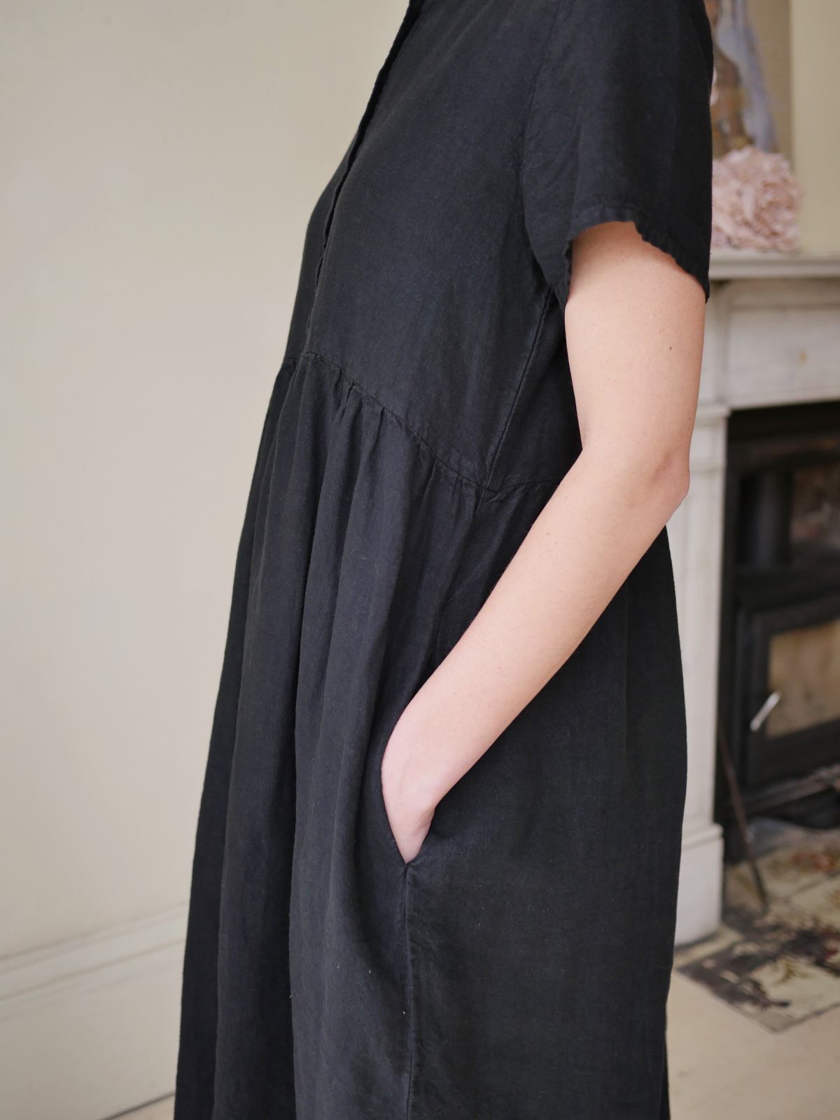 Button Down Linen Dress Black Closet Botts