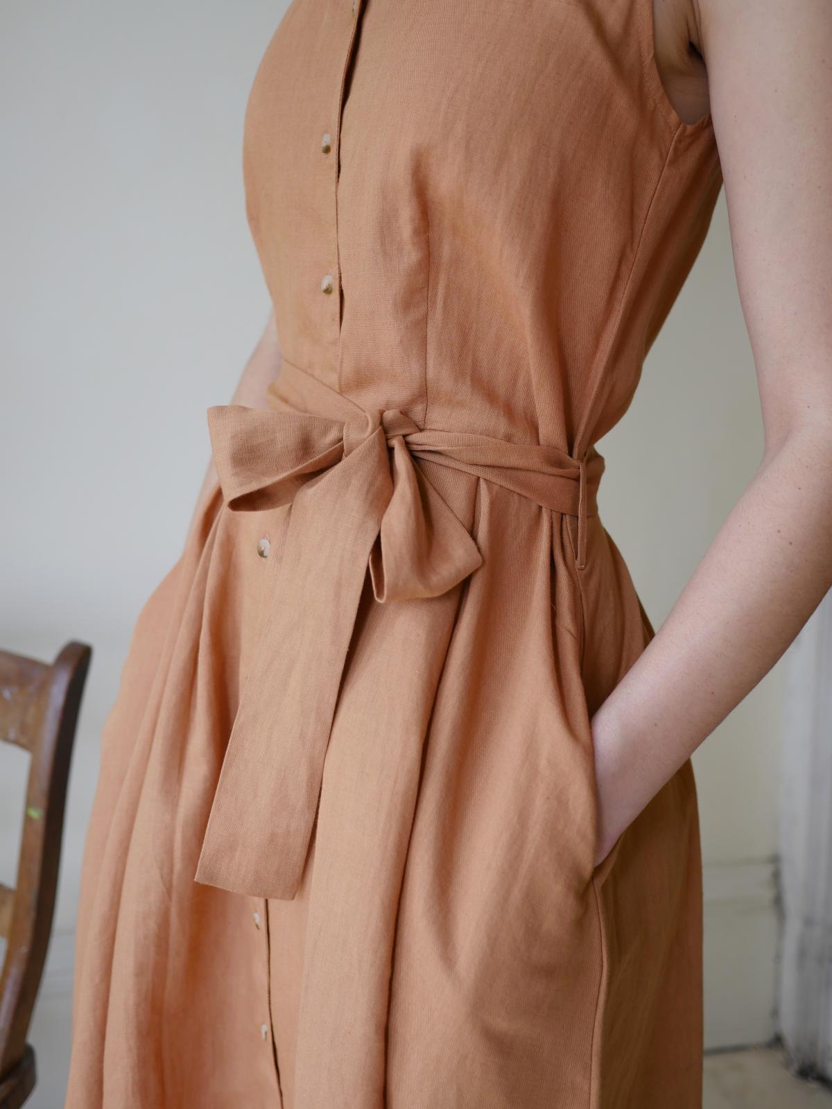 Belted Sun Dress with a tie waist- Clay