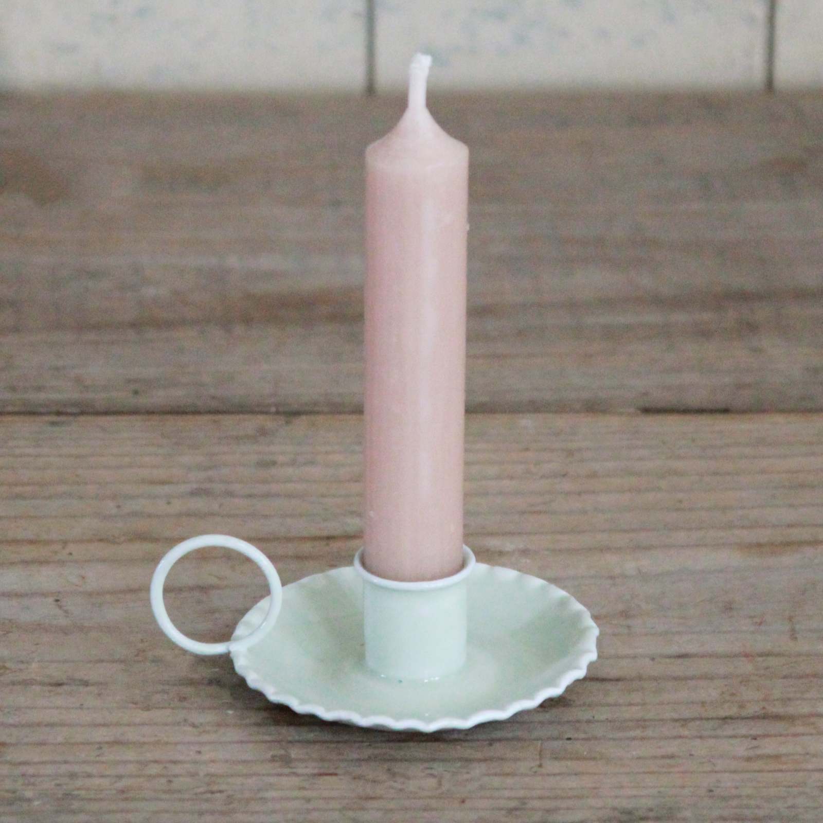 Enamel Chamberstick Candle Holder - Light Sage