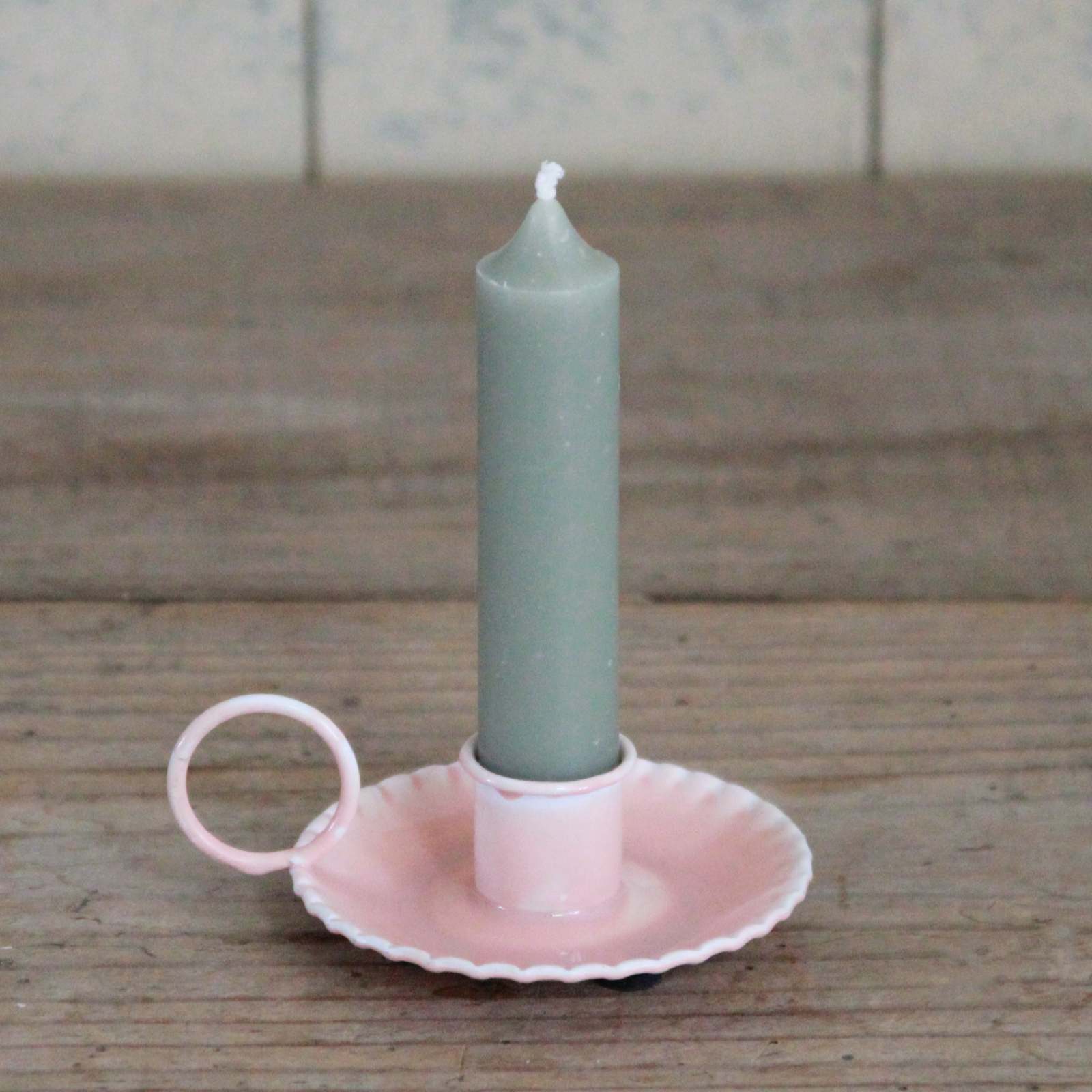 Enamel Chamberstick Candle Holder - Light Peach