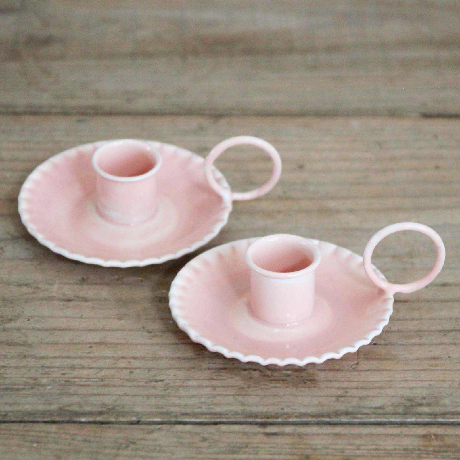 Enamel Chamberstick Candle Holders - Light Peach