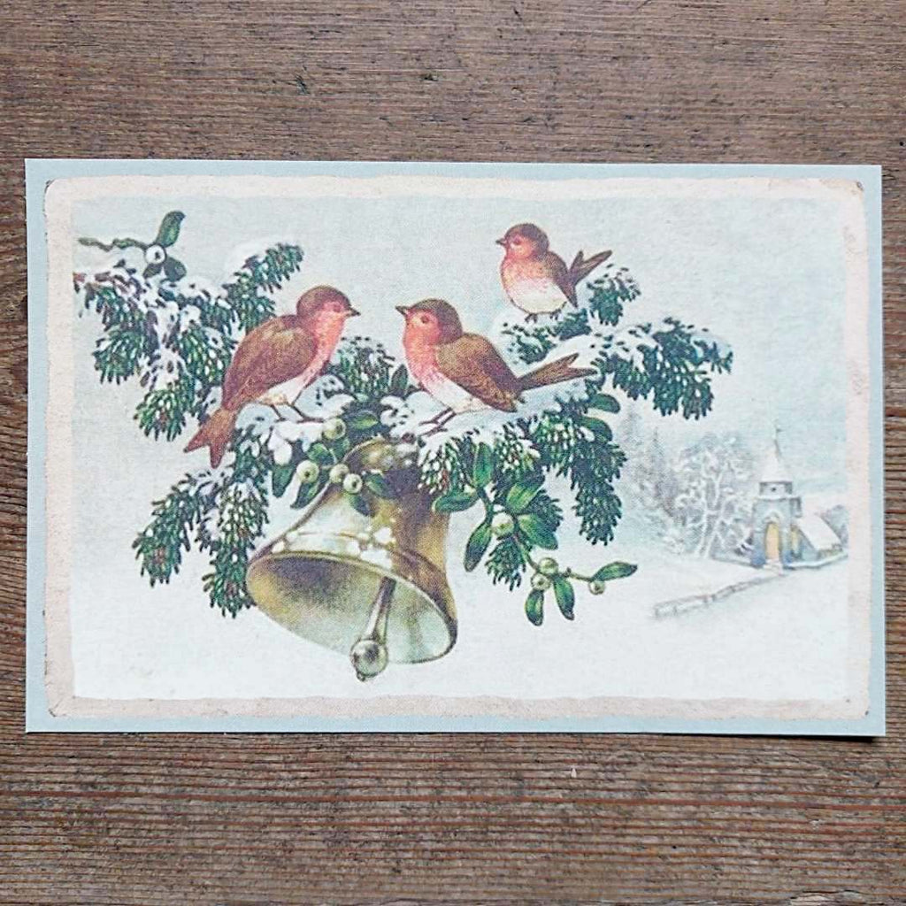 Vintage Christmas Postcard - Robins