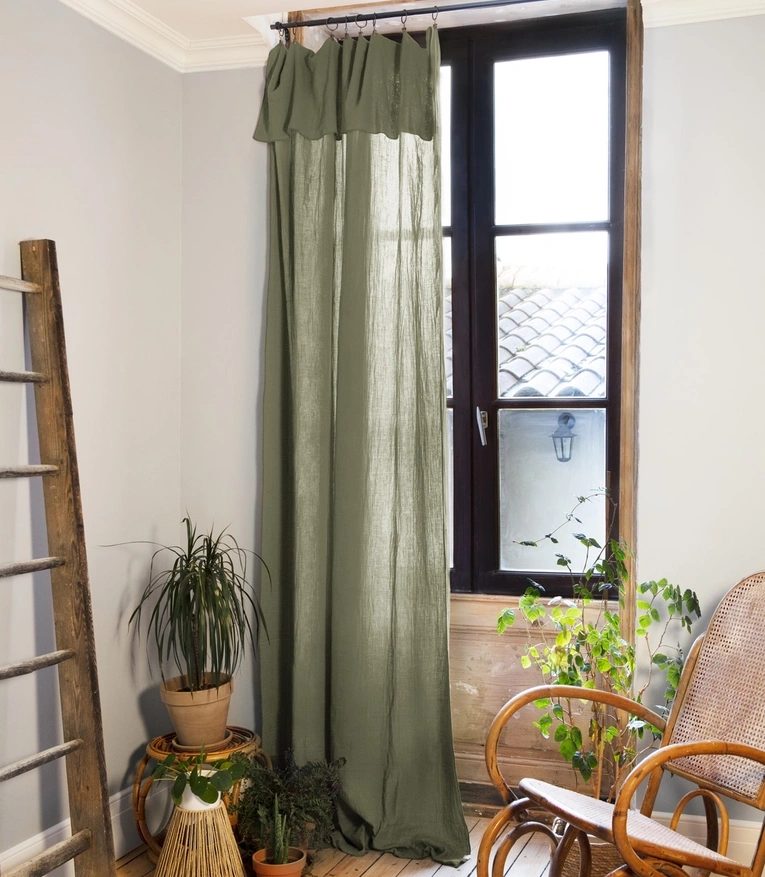 Cotton Gauze Curtain Panel - Olive Green