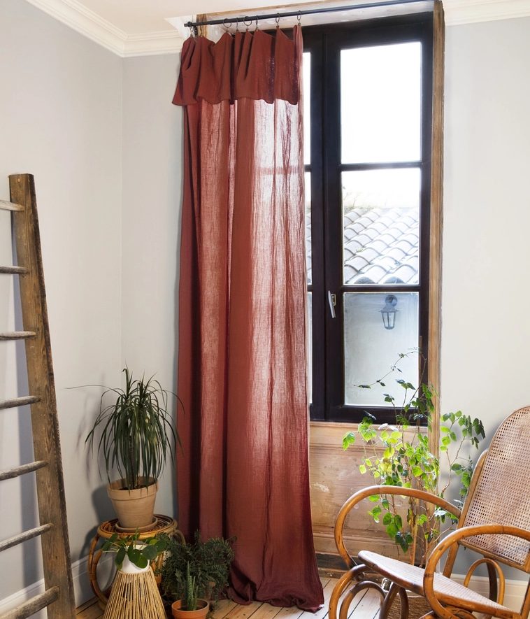 Cotton Gauze Curtain Panel - Rust