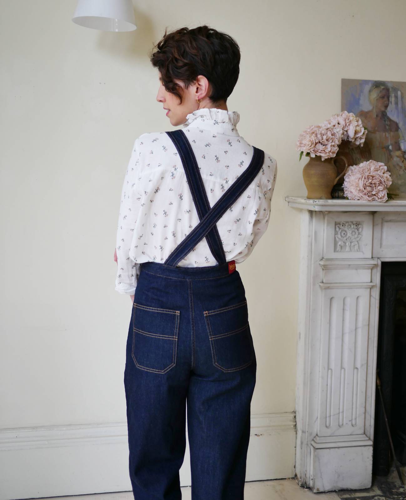 Rose Frill Collar Blouse with high waisted dungarees