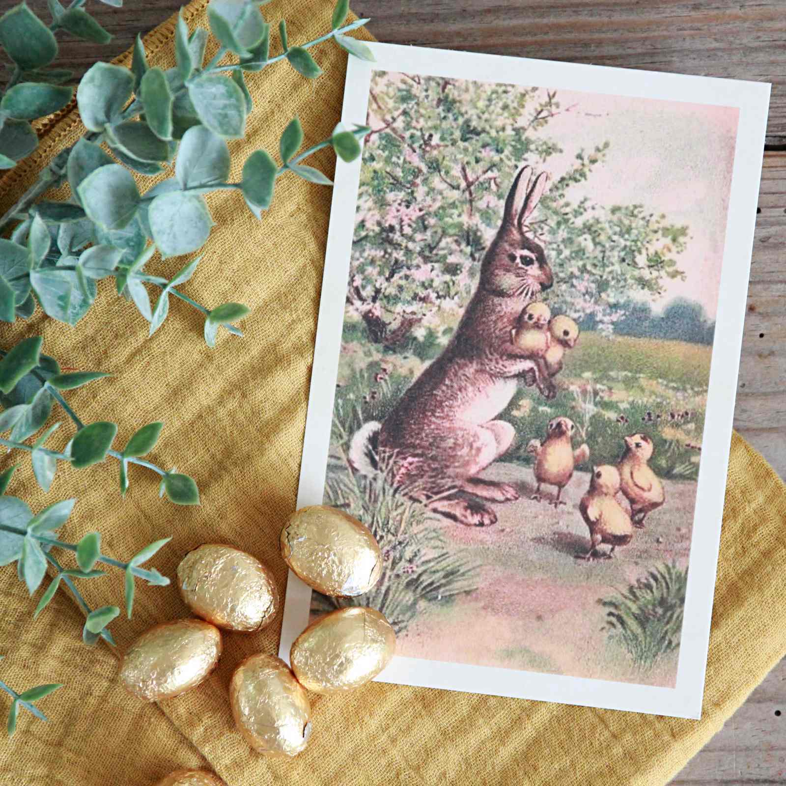 Vintage Easter Postcard - Bunny & Chicks