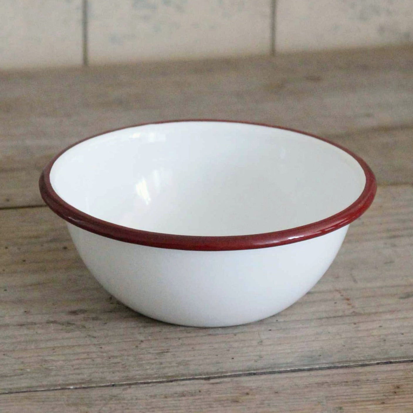 Enamel Cereal Bowl - Red Rim