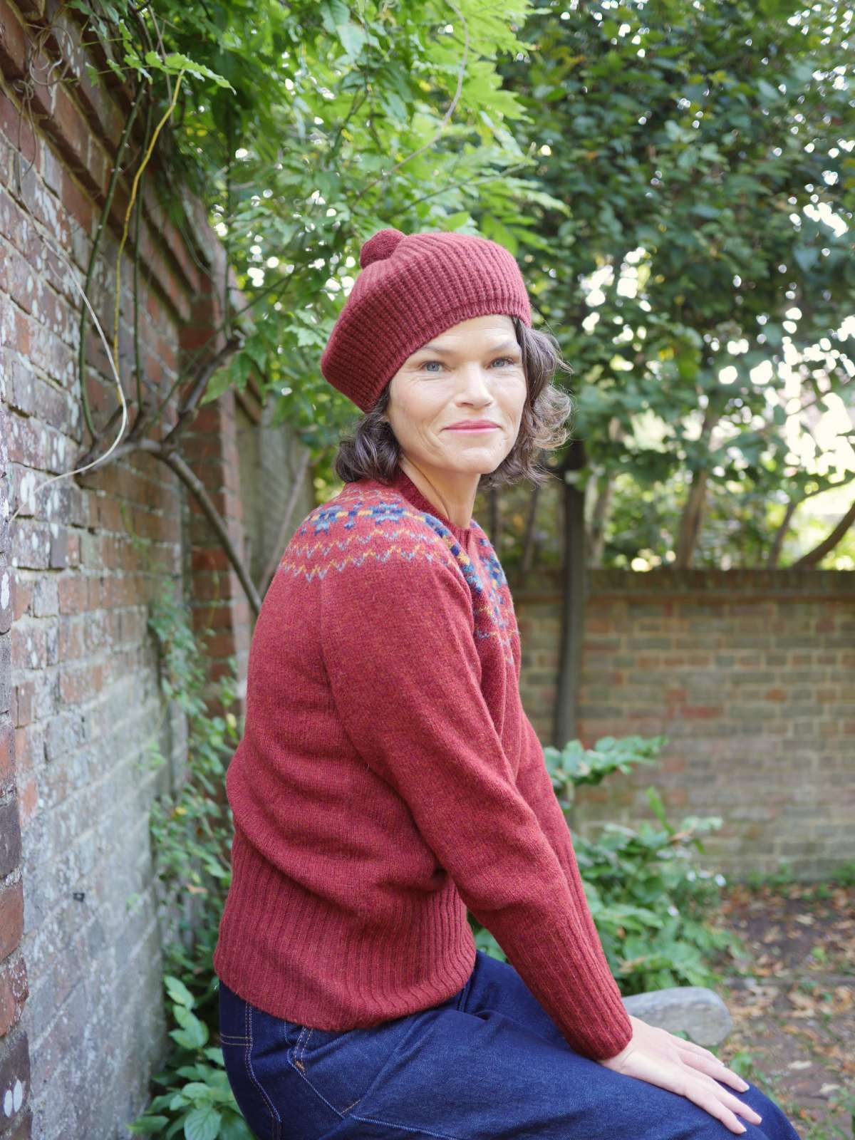 Ribbed Beret with Pom Pom - Sienna