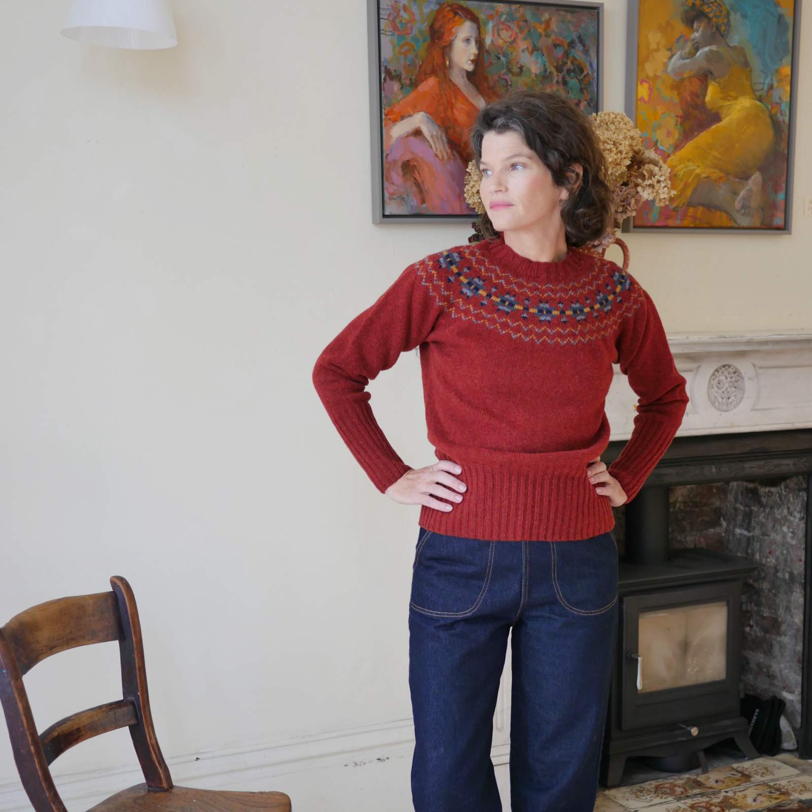 Womens fair isle jumper - Traditional Scottish Fair Isle Yoke Jumper Autumn Berry