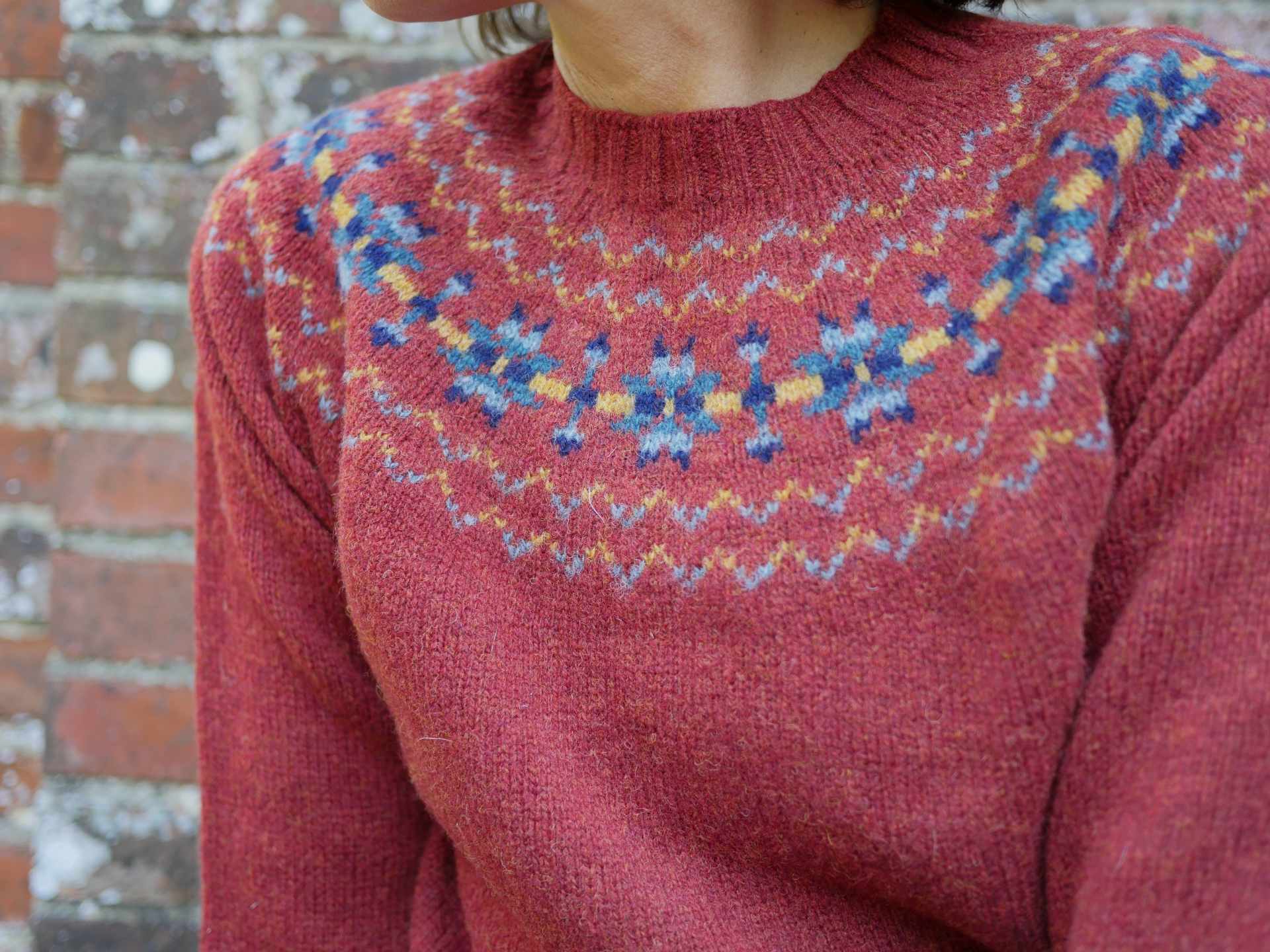 Womens fair isle jumper - Traditional Scottish Fair Isle Yoke Jumper Autumn Berry details