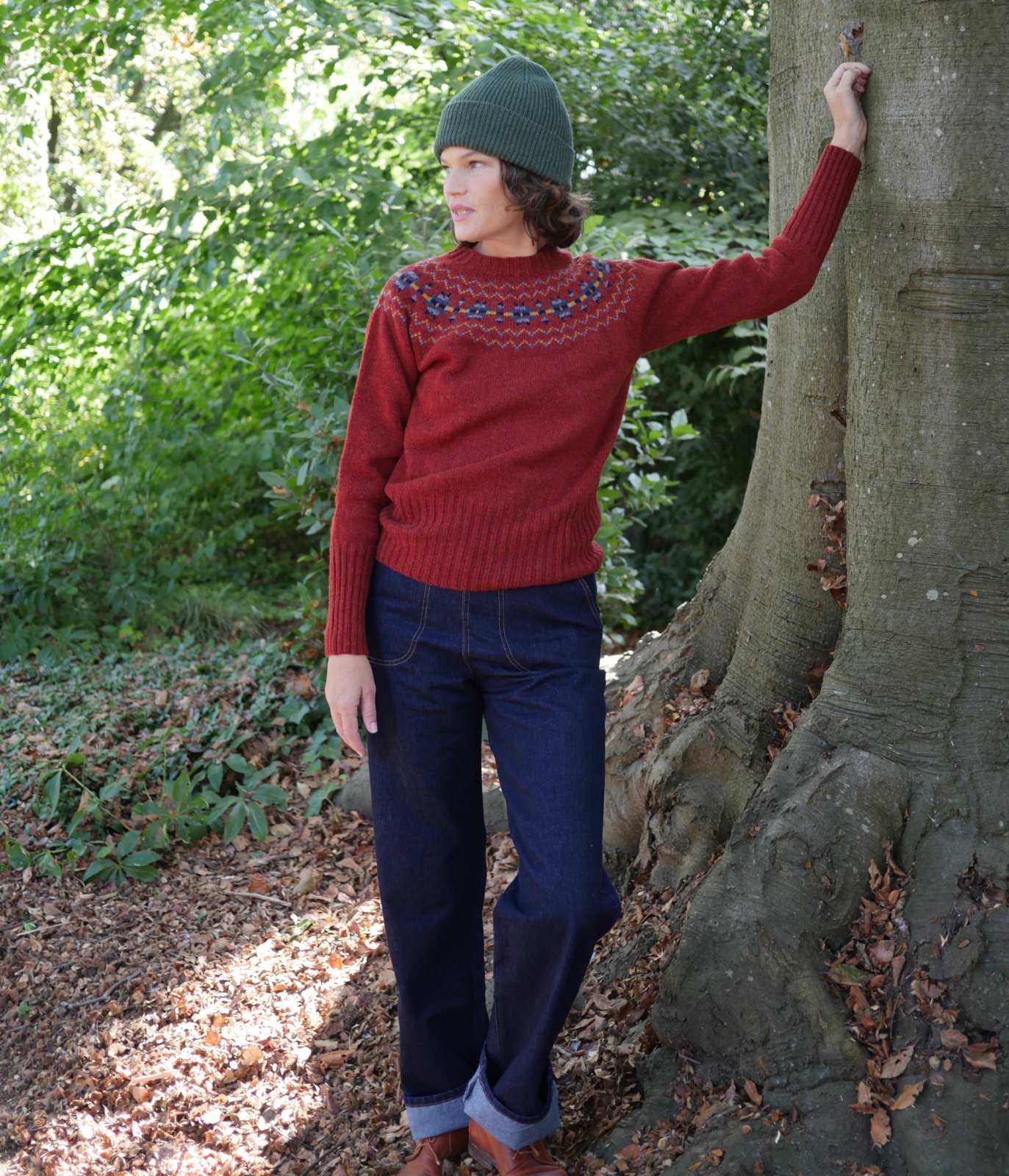 Womens fair isle jumper - Traditional Scottish Fair Isle Yoke Jumper Autumn Berry