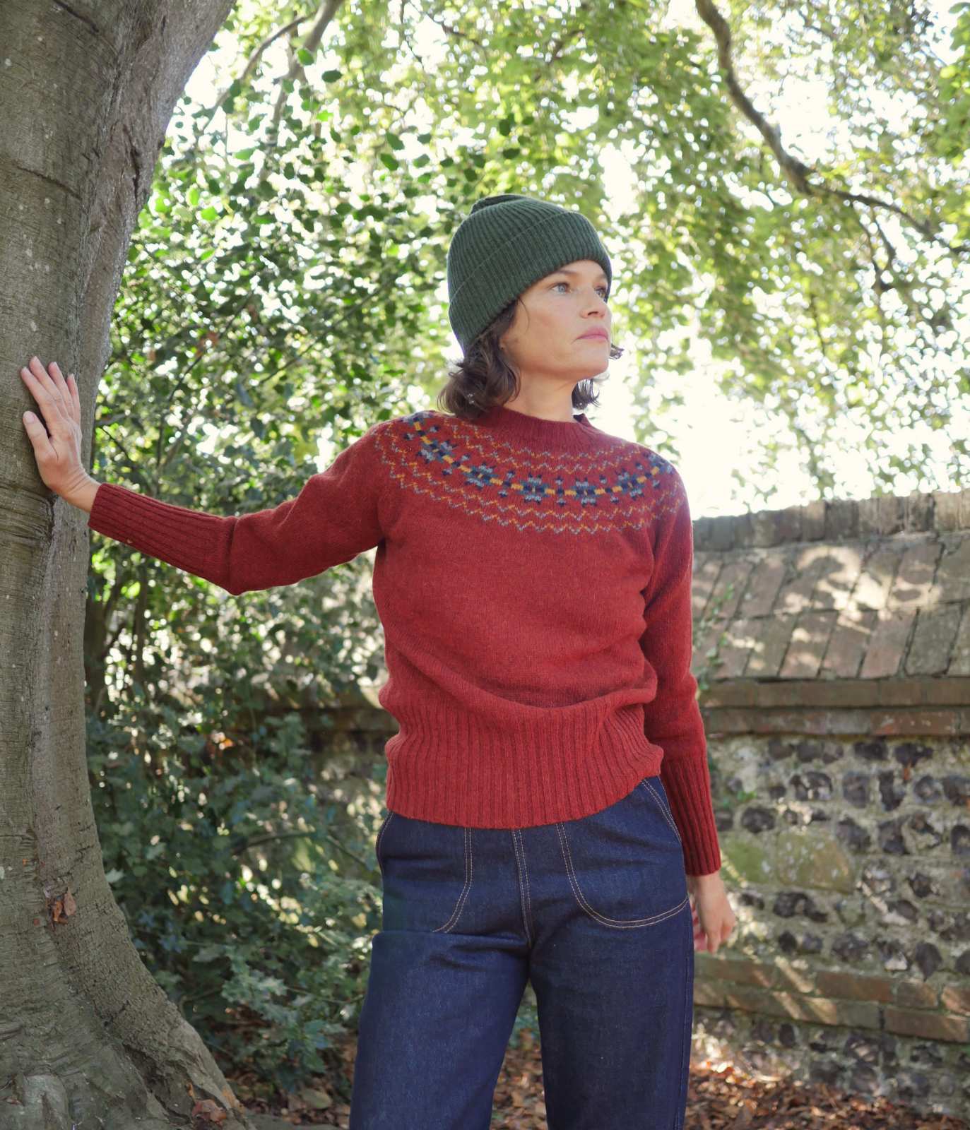 Womens fair isle jumper - Traditional Scottish Fair Isle Yoke Jumper Autumn Berry