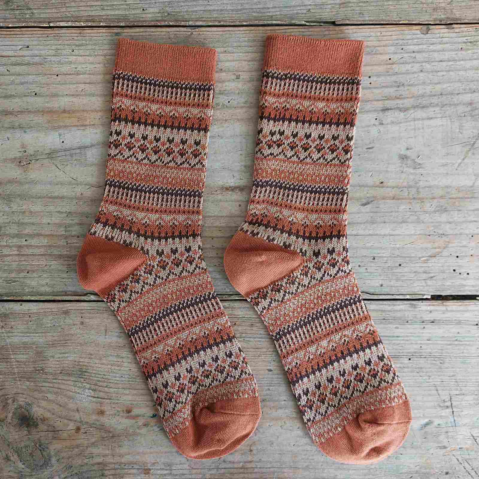 Burnt Orange Autumn Fair Isle Socks