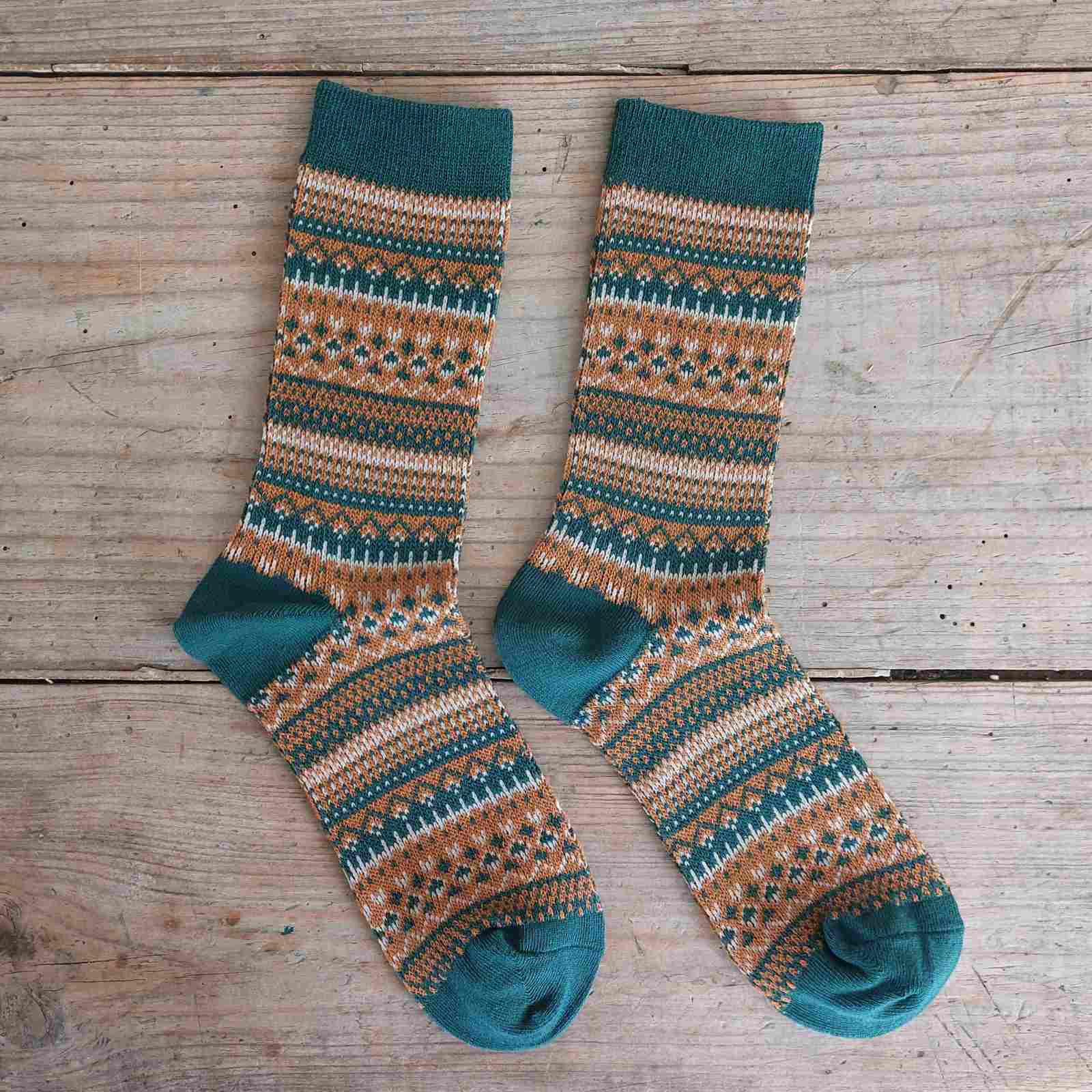 Forest Green Autumn Fair Isle Socks