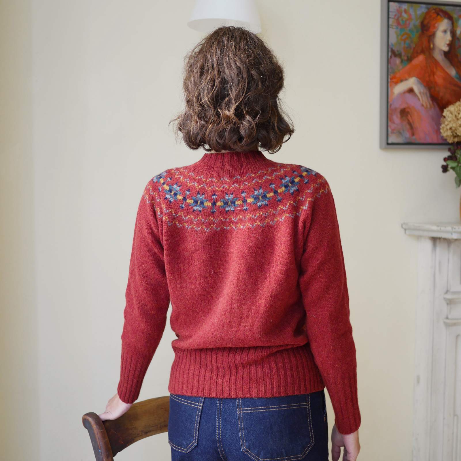 Womens fair isle jumper - Traditional Scottish Fair Isle Yoke Jumper Autumn Berry back