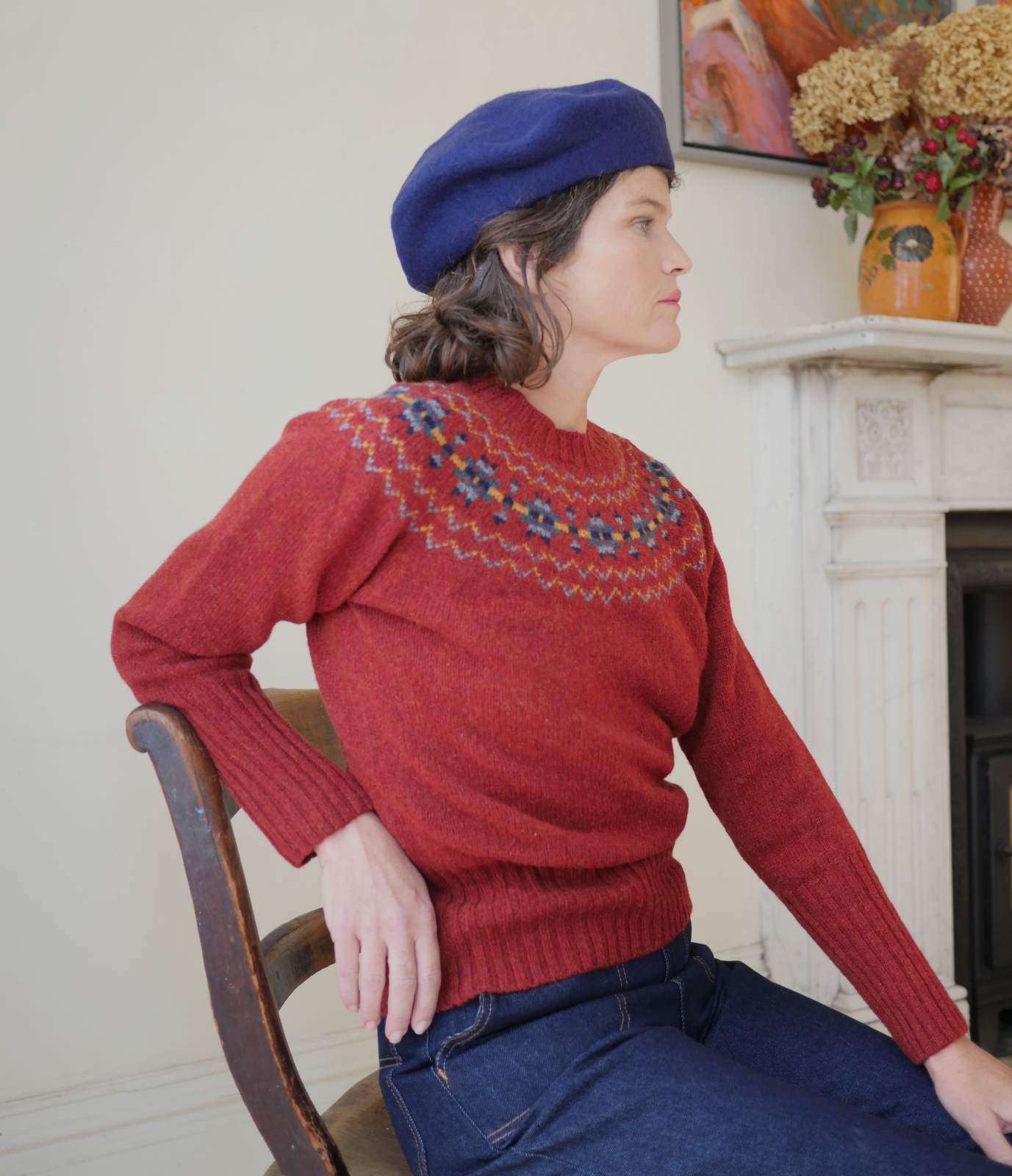 Womens fair isle jumper - Traditional Scottish Fair Isle Yoke Jumper Autumn Berry