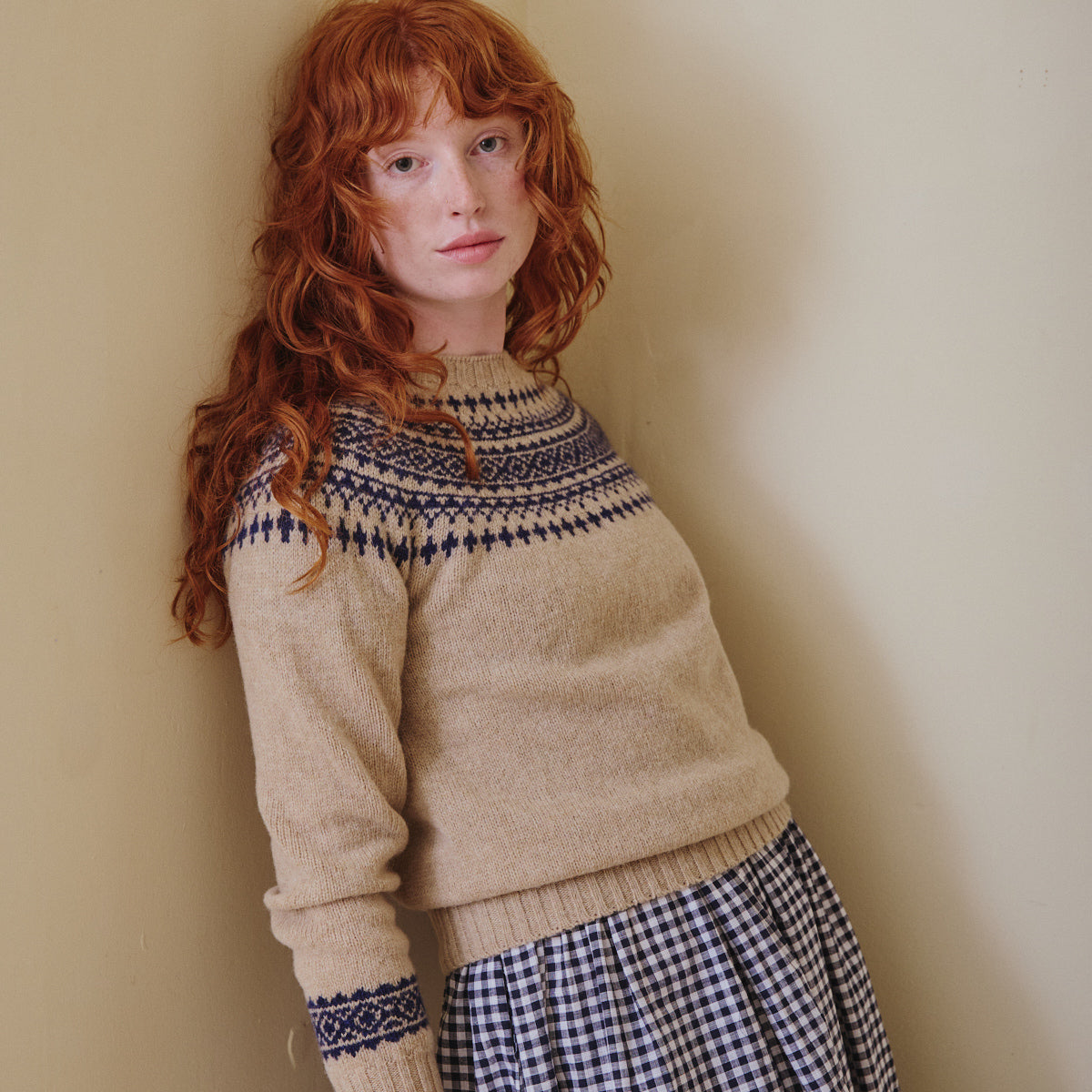 Classic Fair Isle Jumper - Pebble & Navy