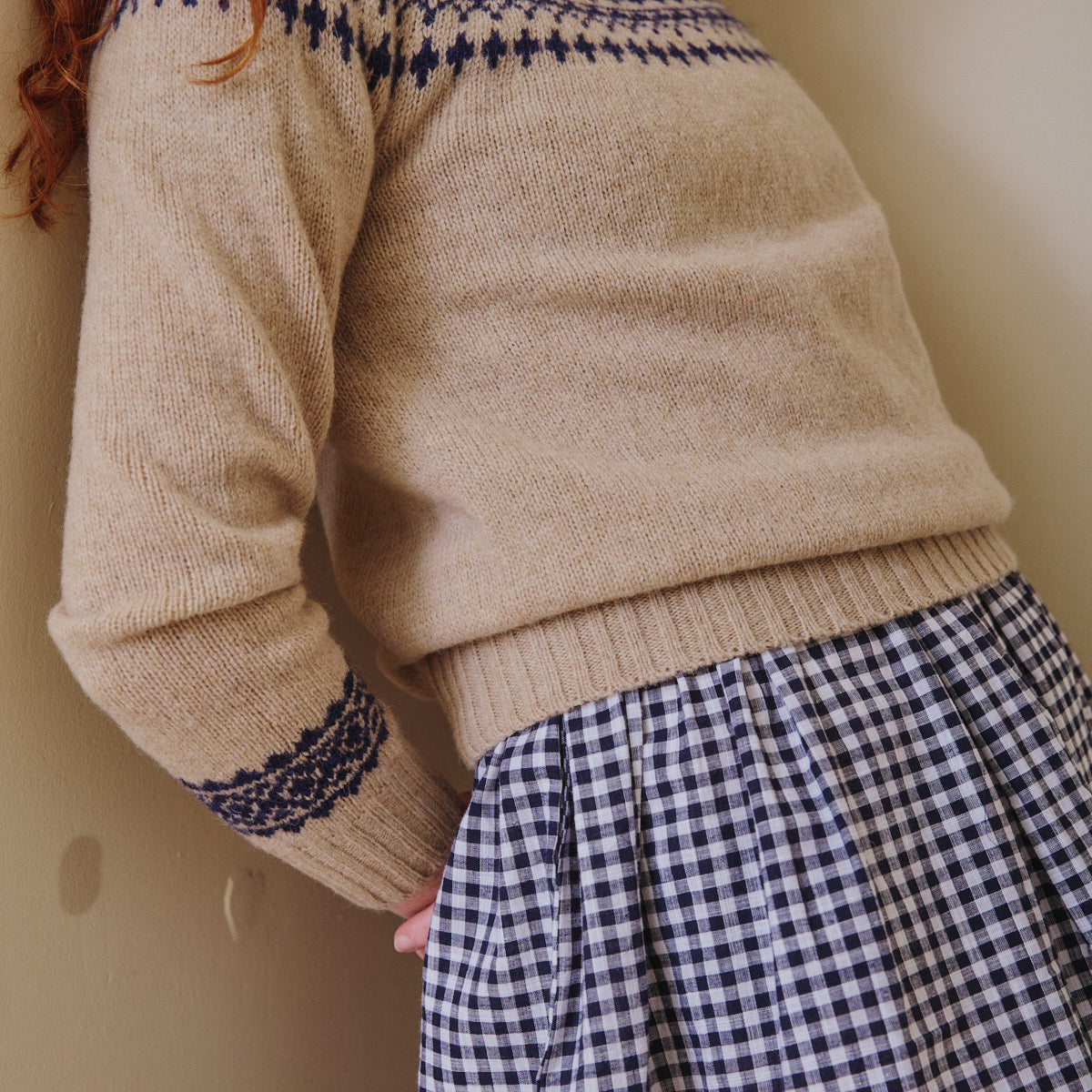 Collarless Dress - Navy Gingham