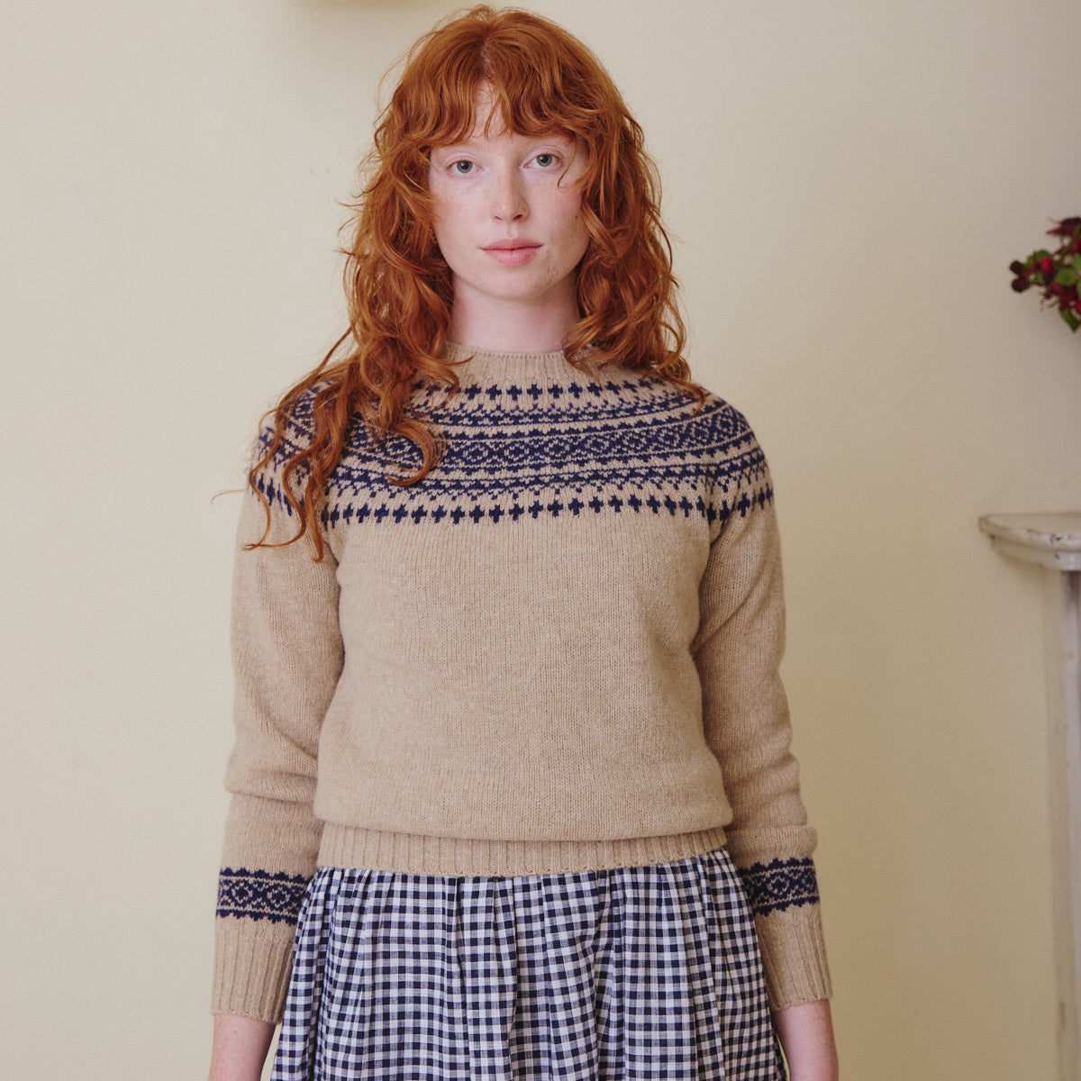 Classic Fair Isle Jumper - Pebble & Navy