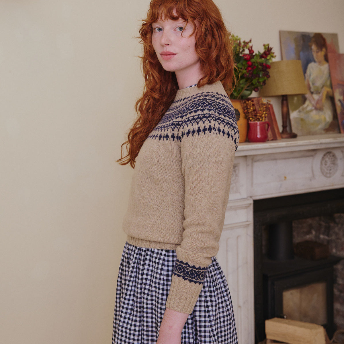 Classic Fair Isle Jumper - Pebble & Navy