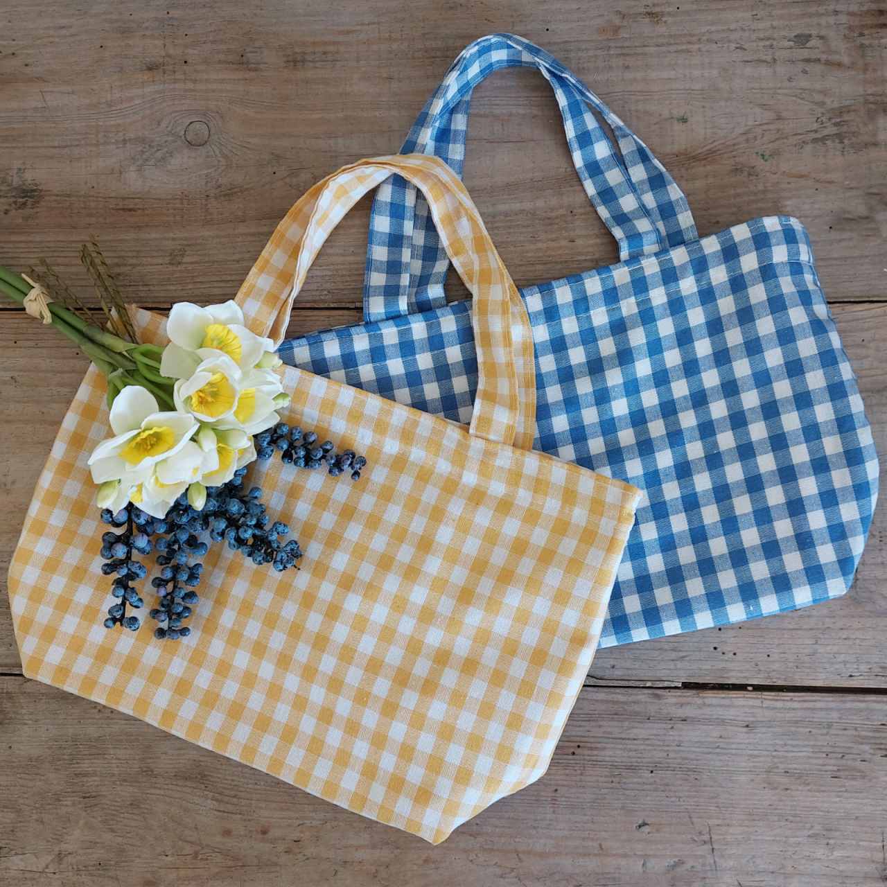 Mini Tote Bag - Blue and Yellow Gingham