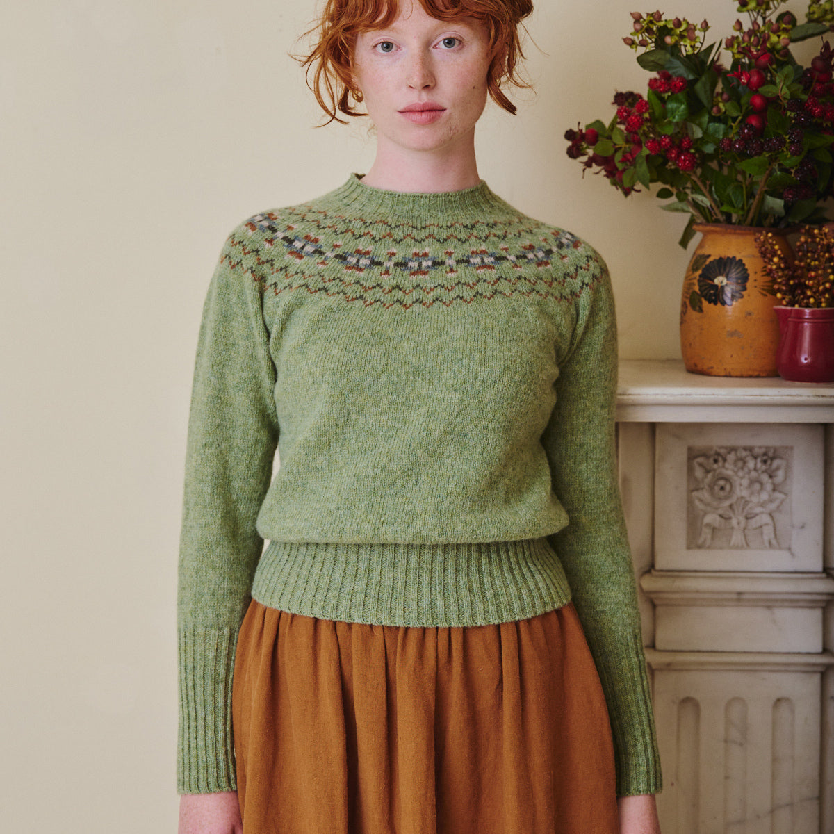 Fair Isle Crew Neck Jumper - Apple Green