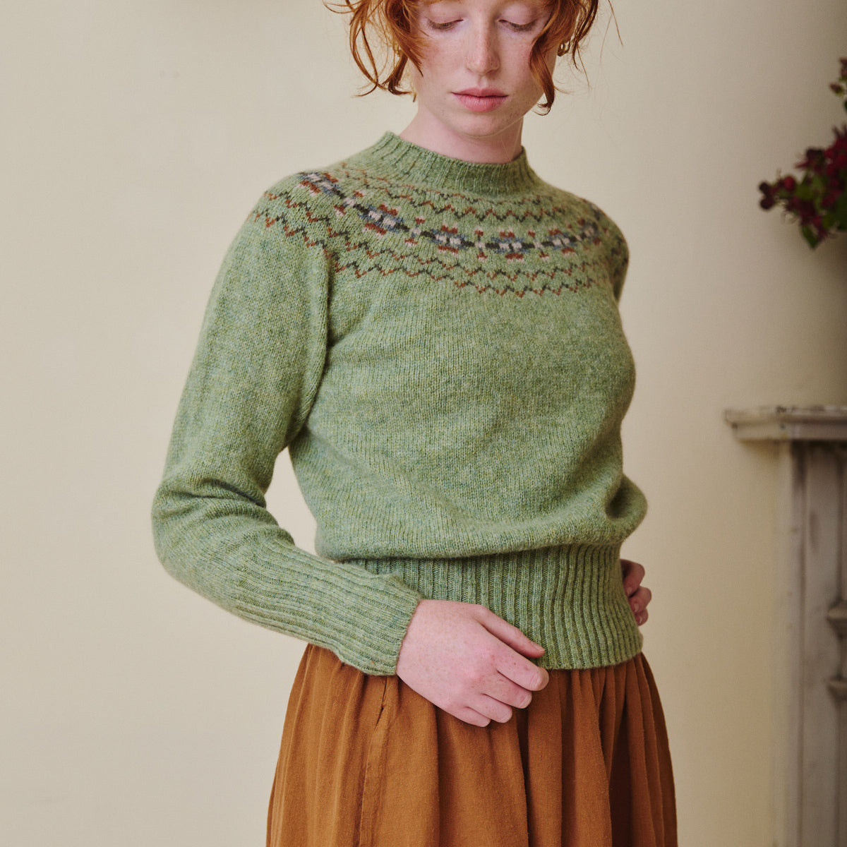 Fair Isle Crew Neck Jumper - Apple Green