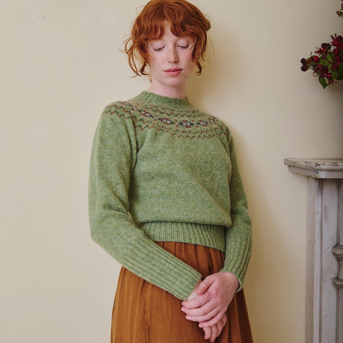 Fair Isle Crew Neck Jumper - Apple Green