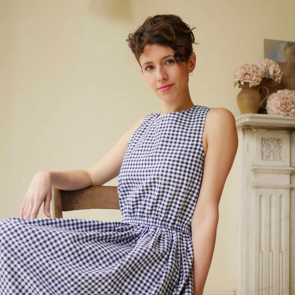 Gingham Sun Dress - Navy