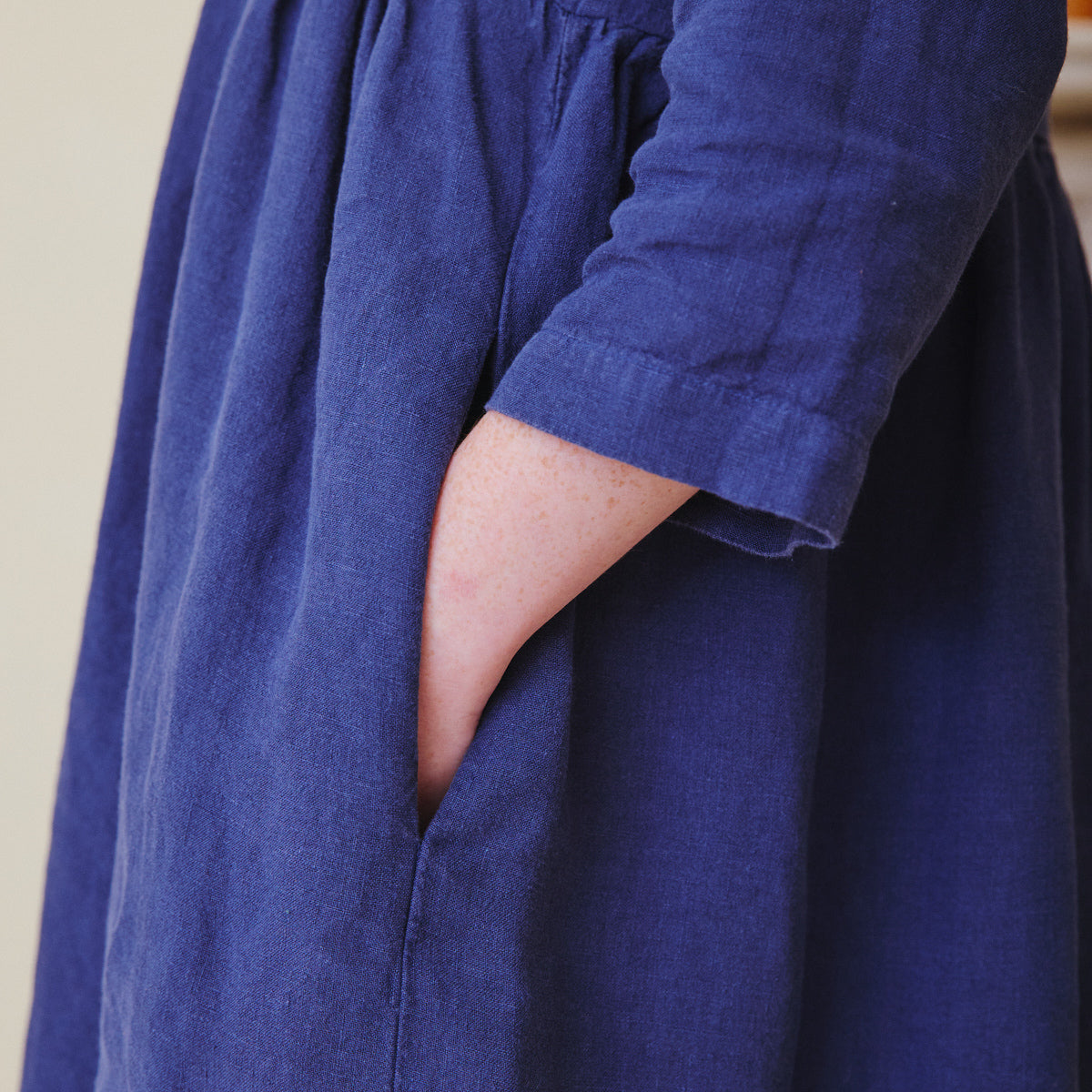 Linen Smock Dress - Navy