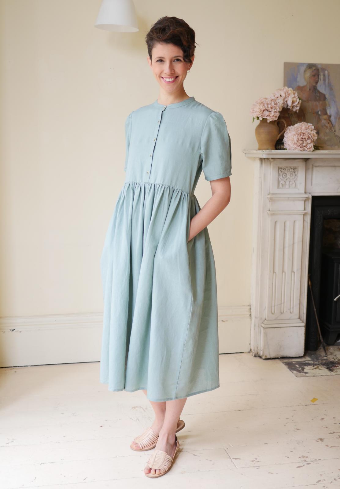 Collarless Dress - Duck Egg