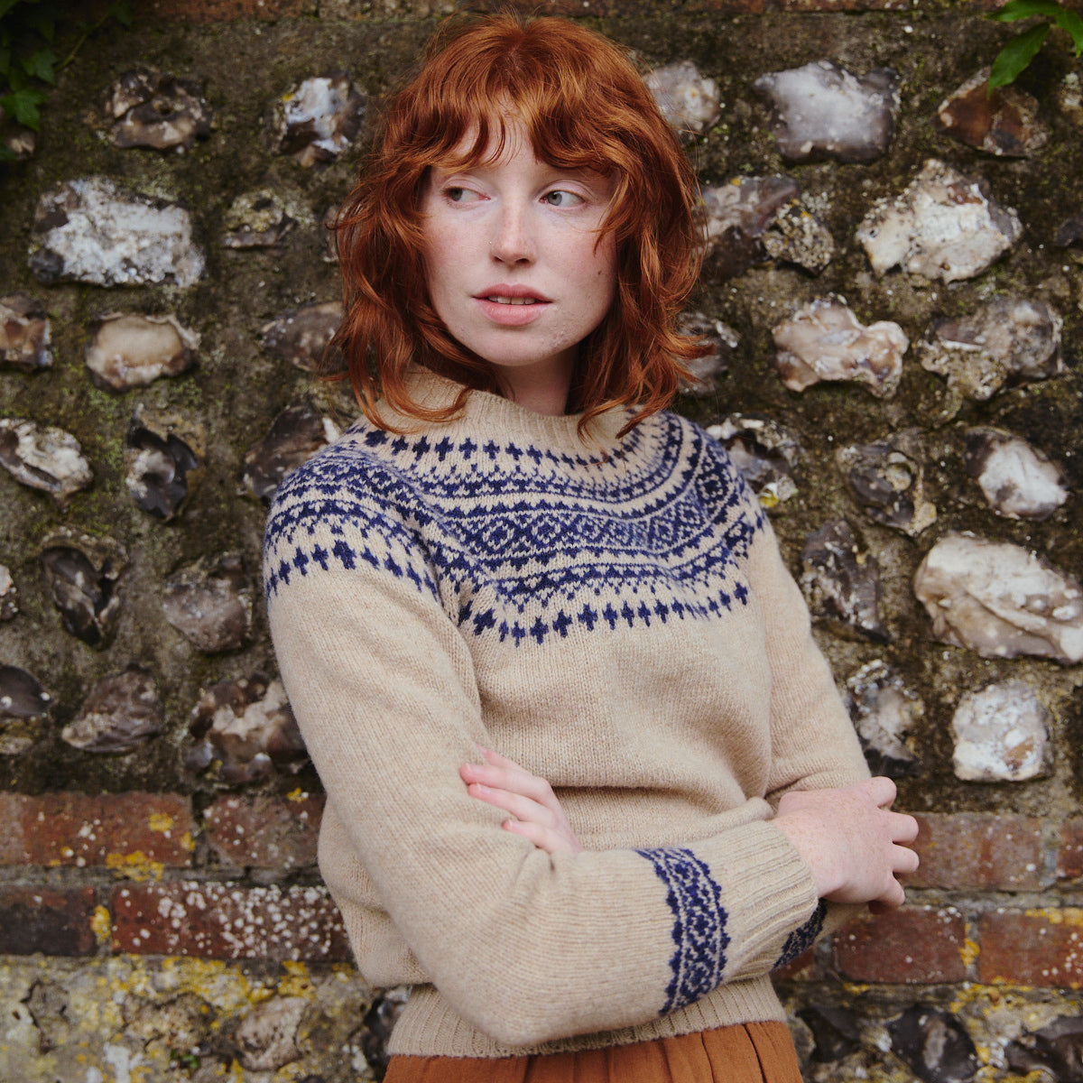 Classic Fair Isle Jumper - Pebble & Navy