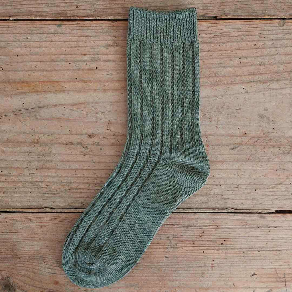 Green Women's Plain Ribbed Socks