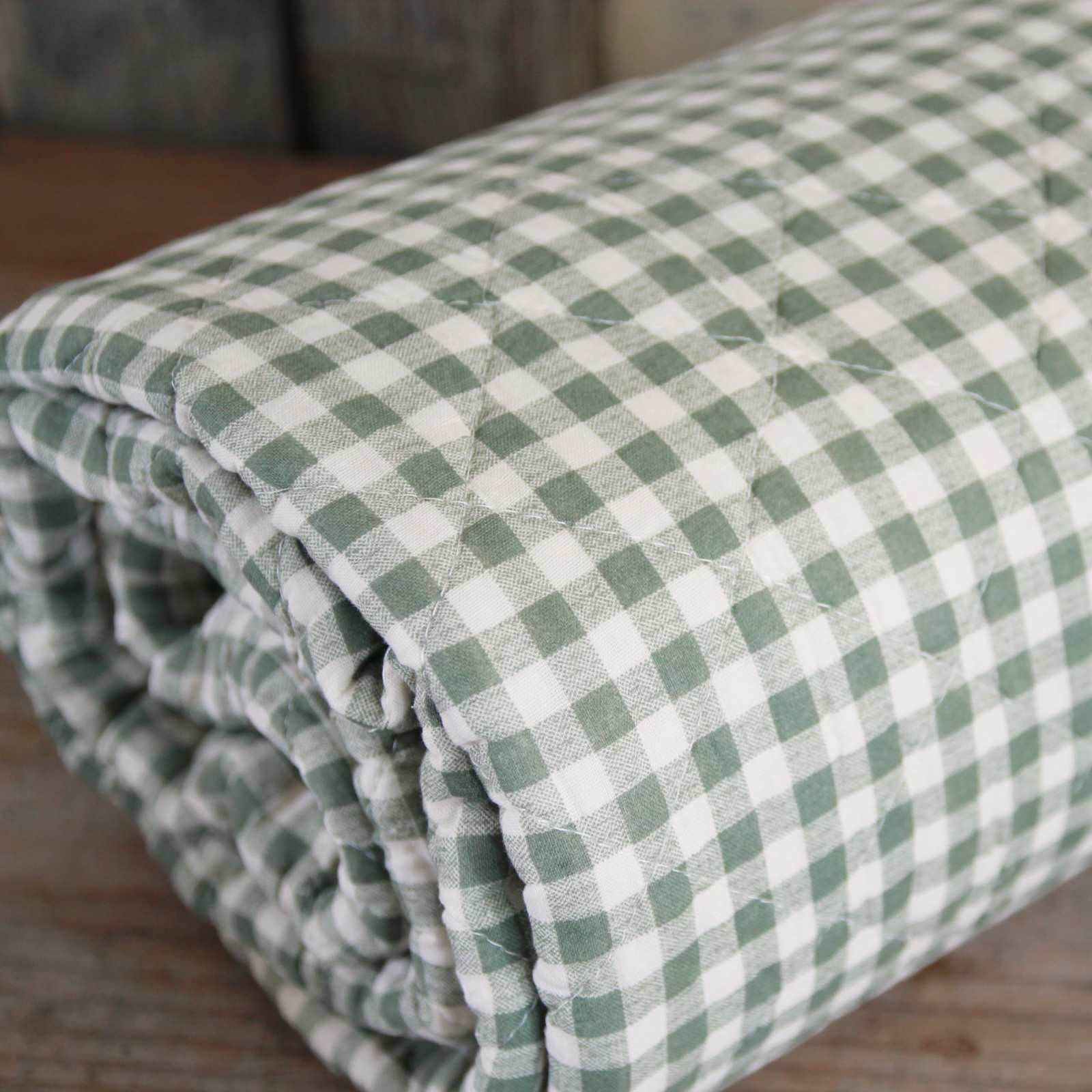 Quilted Bedspread - Green Gingham