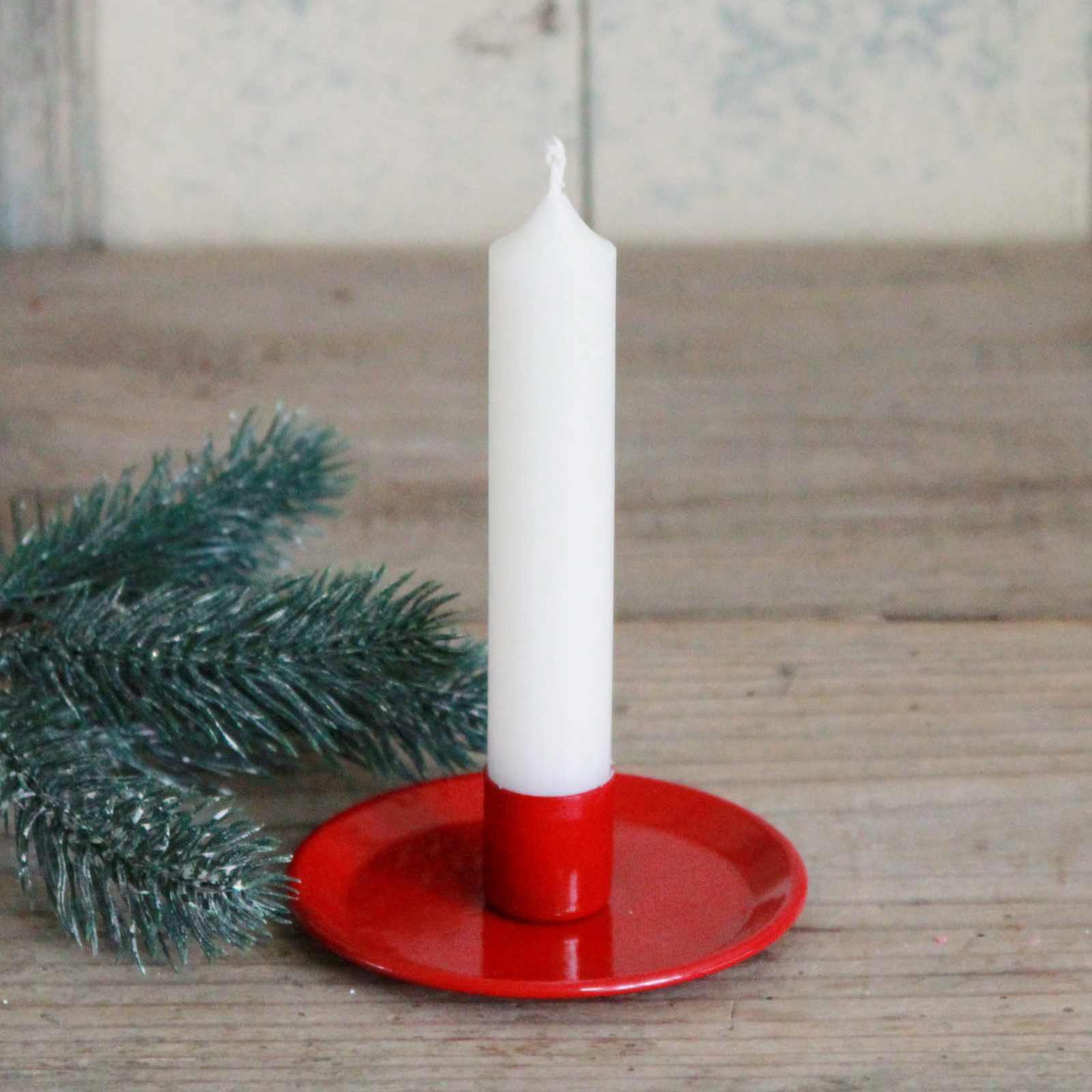 Dinner Candle Holder - Red Enamel