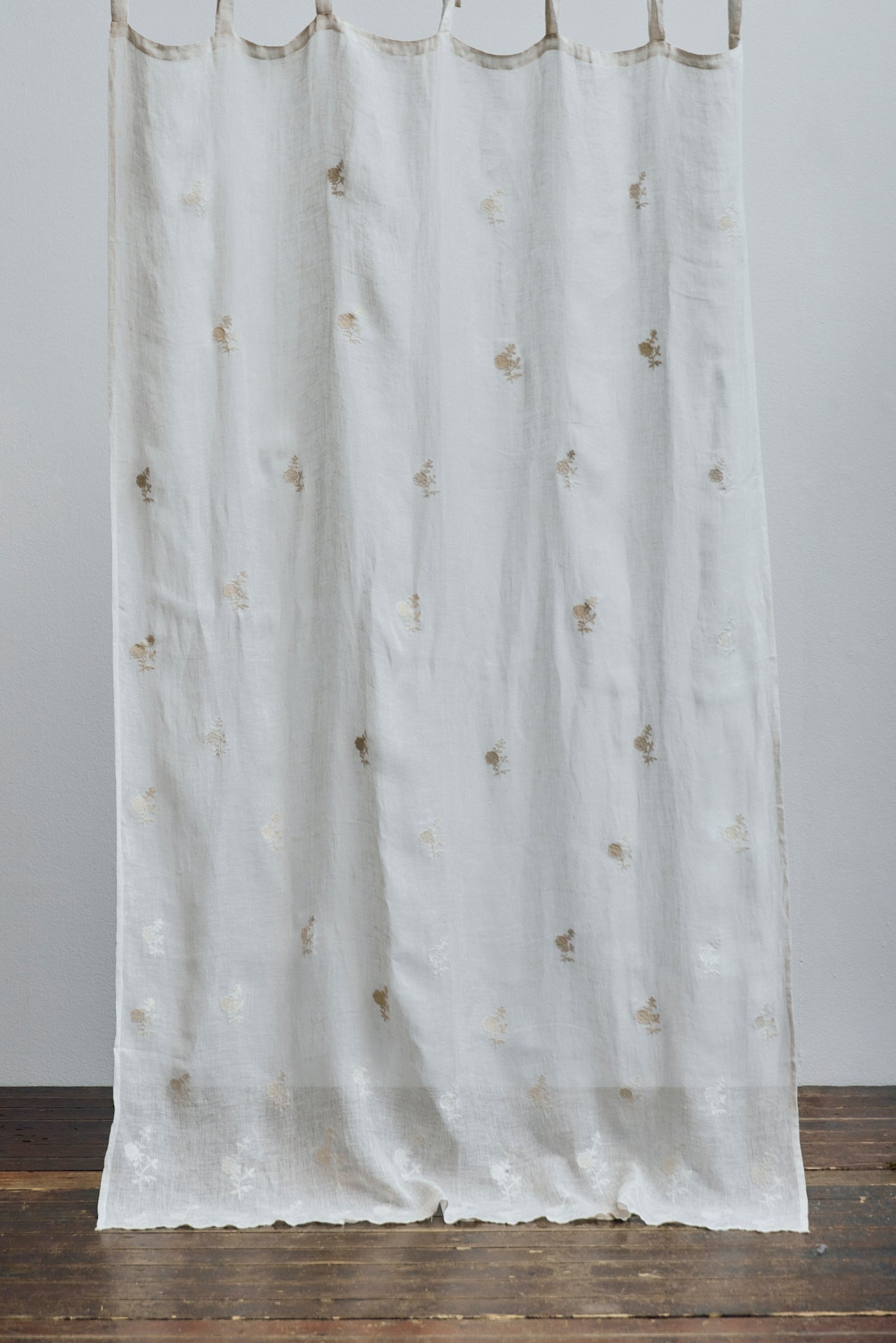 Embroidered Linen Curtain Panel - Rose