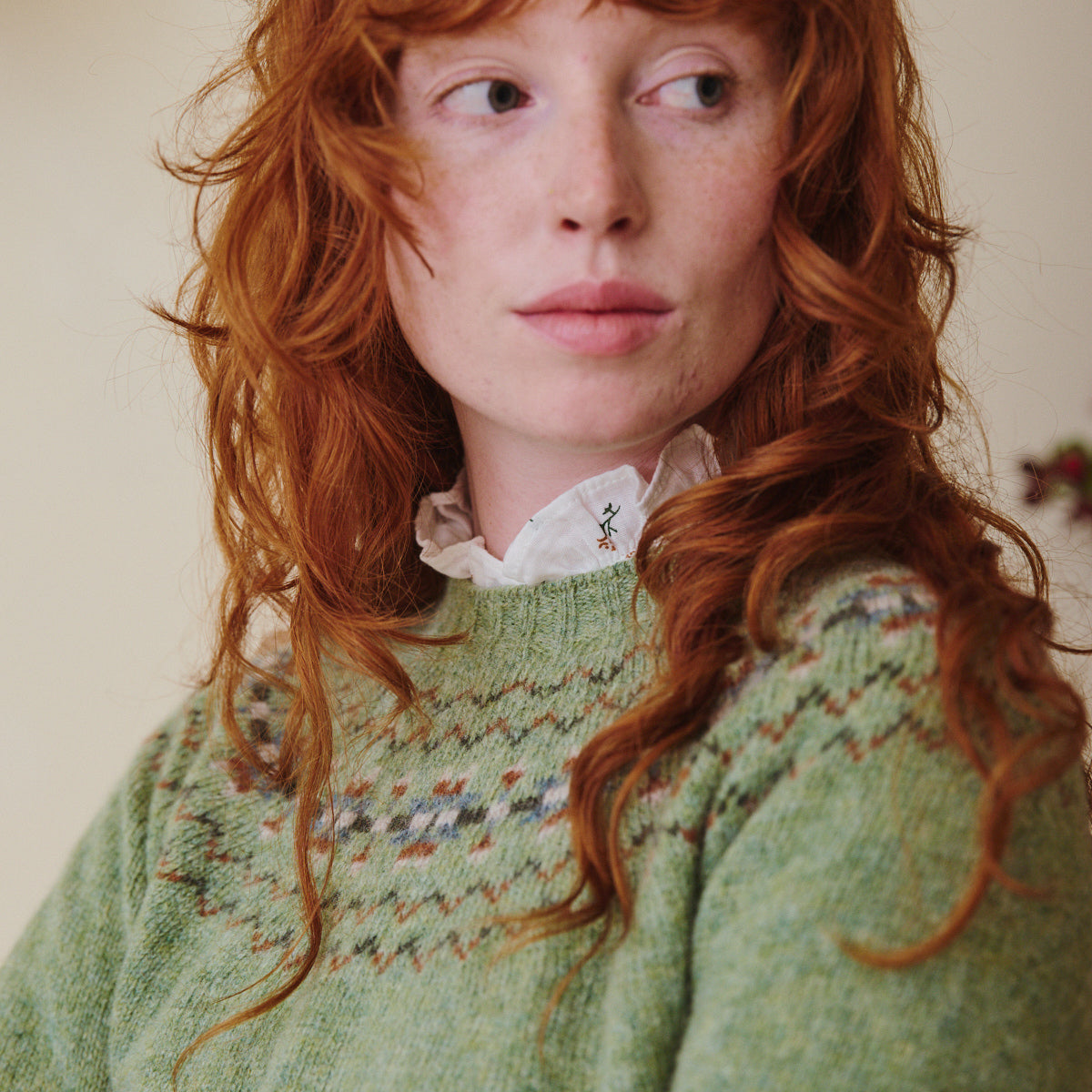 Fair Isle Crew Neck Jumper with Frill collar