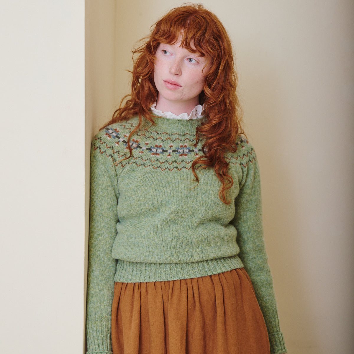 Fair Isle Crew Neck Jumper - Apple Green