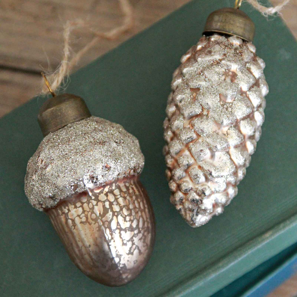 Glass Bronze Pine Cone and Acorn Decoration